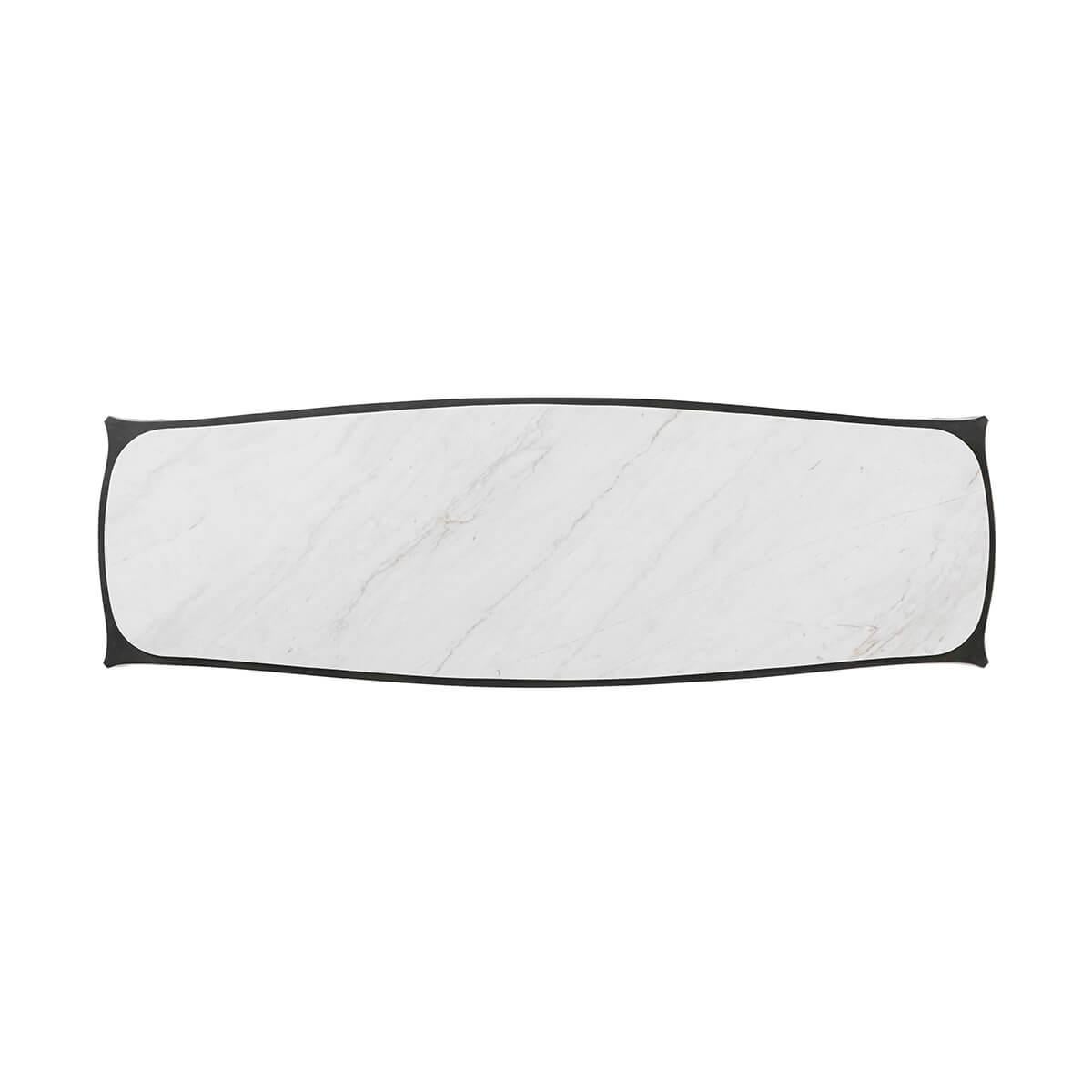 The raised marble top is set upon a shaped base with four organic sculptural legs, elegantly featured in a dark finished metal.

Dimensions: 49.5