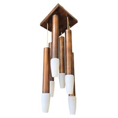 Italian Modernist Copper and Opaline Glass 6-Light Chandelier, 1960s