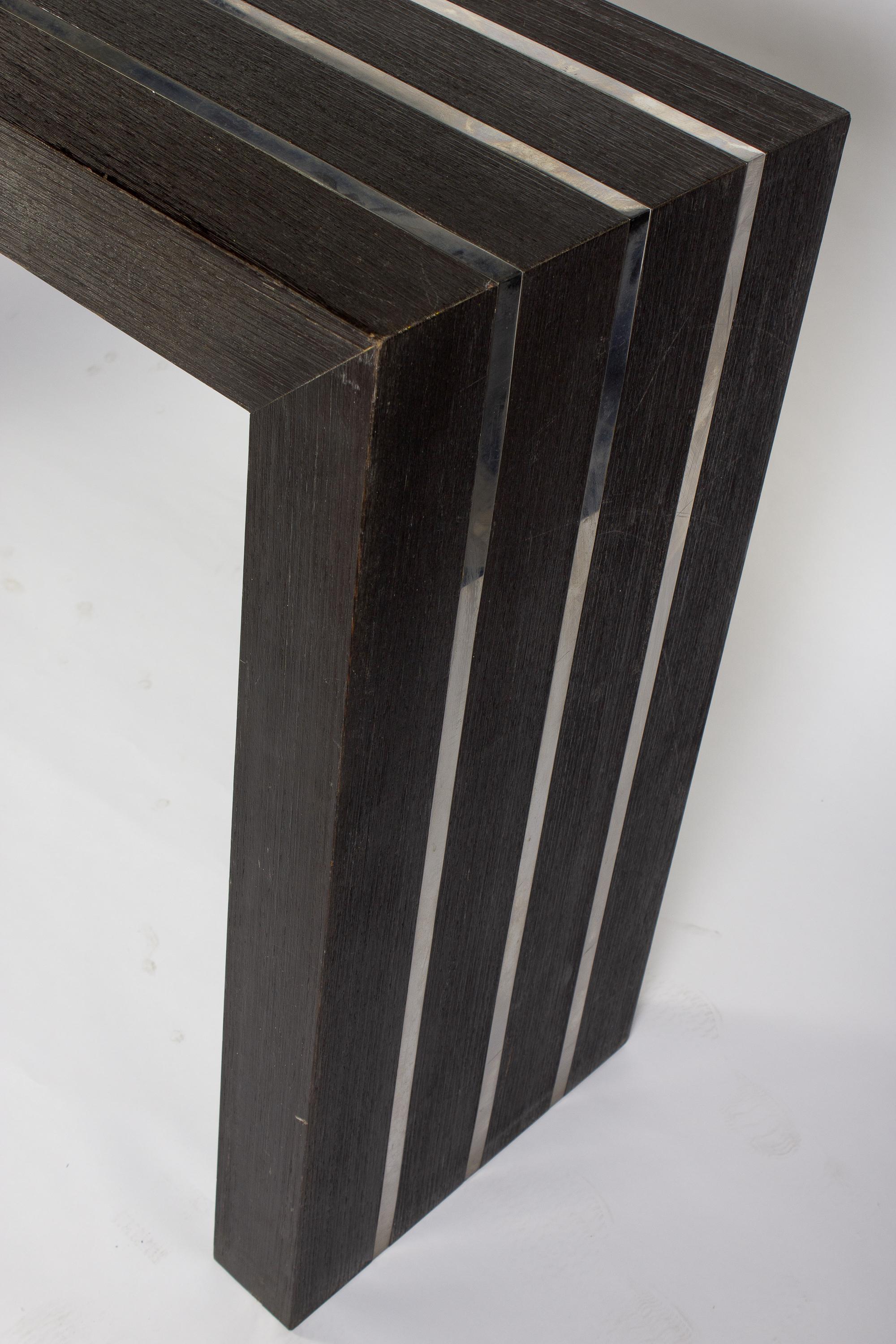 Late 20th Century Italian Modernist Dark Wood and Steel Console Table For Sale