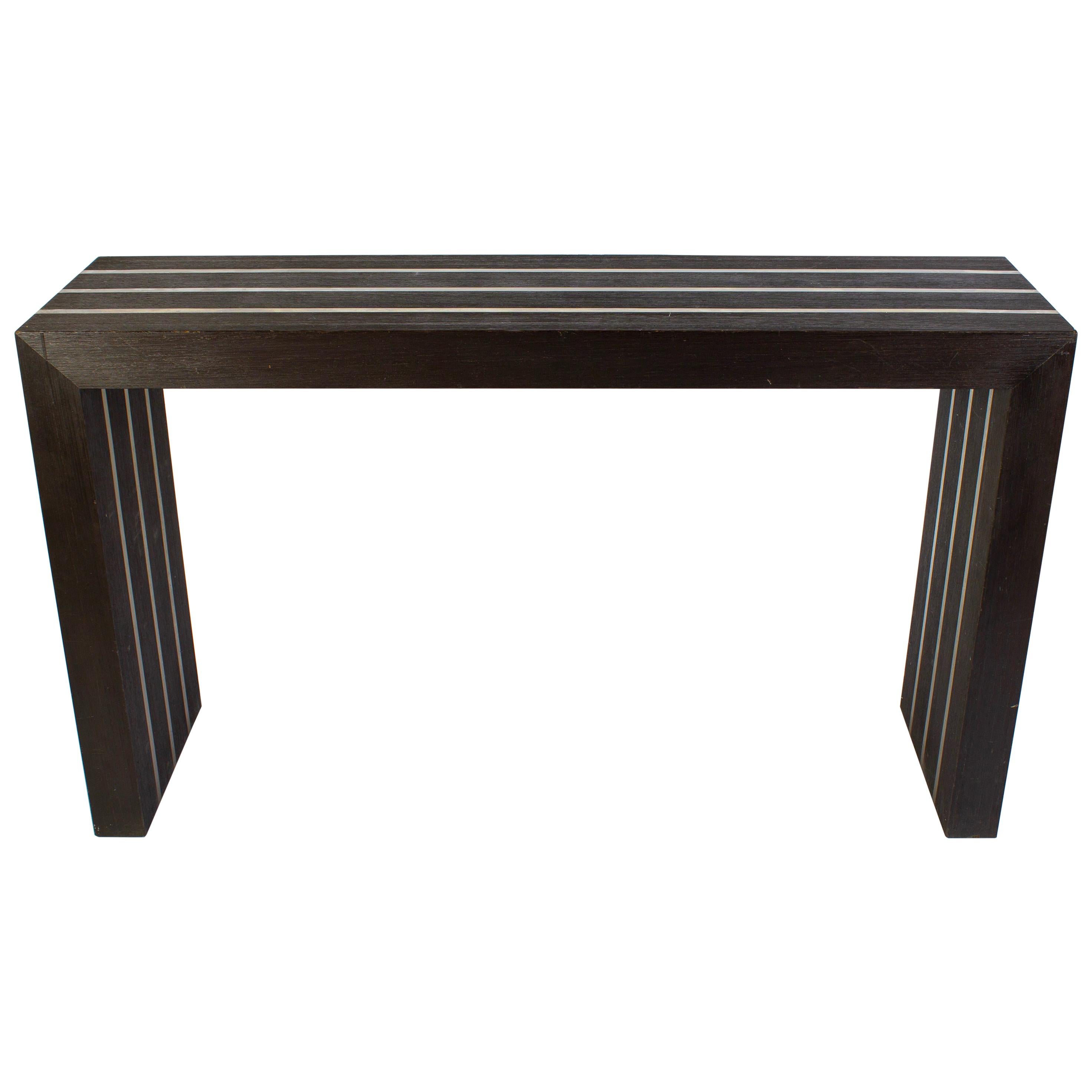 Italian Modernist Dark Wood and Steel Console Table For Sale