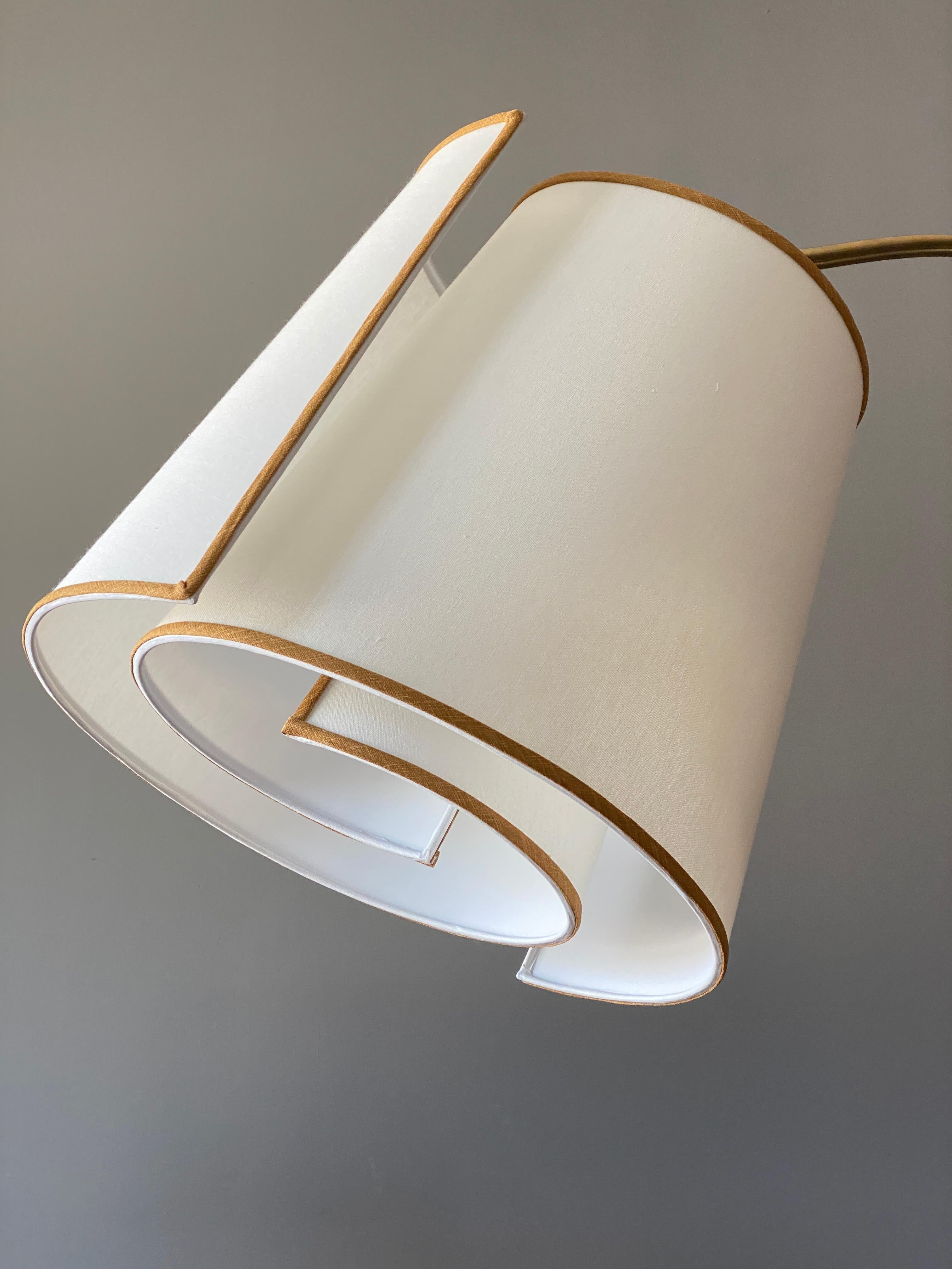Mid-Century Modern Italian Modernist Designer, Adjustable Floor Lamp, Brass, Marble, Fabric, 1970s