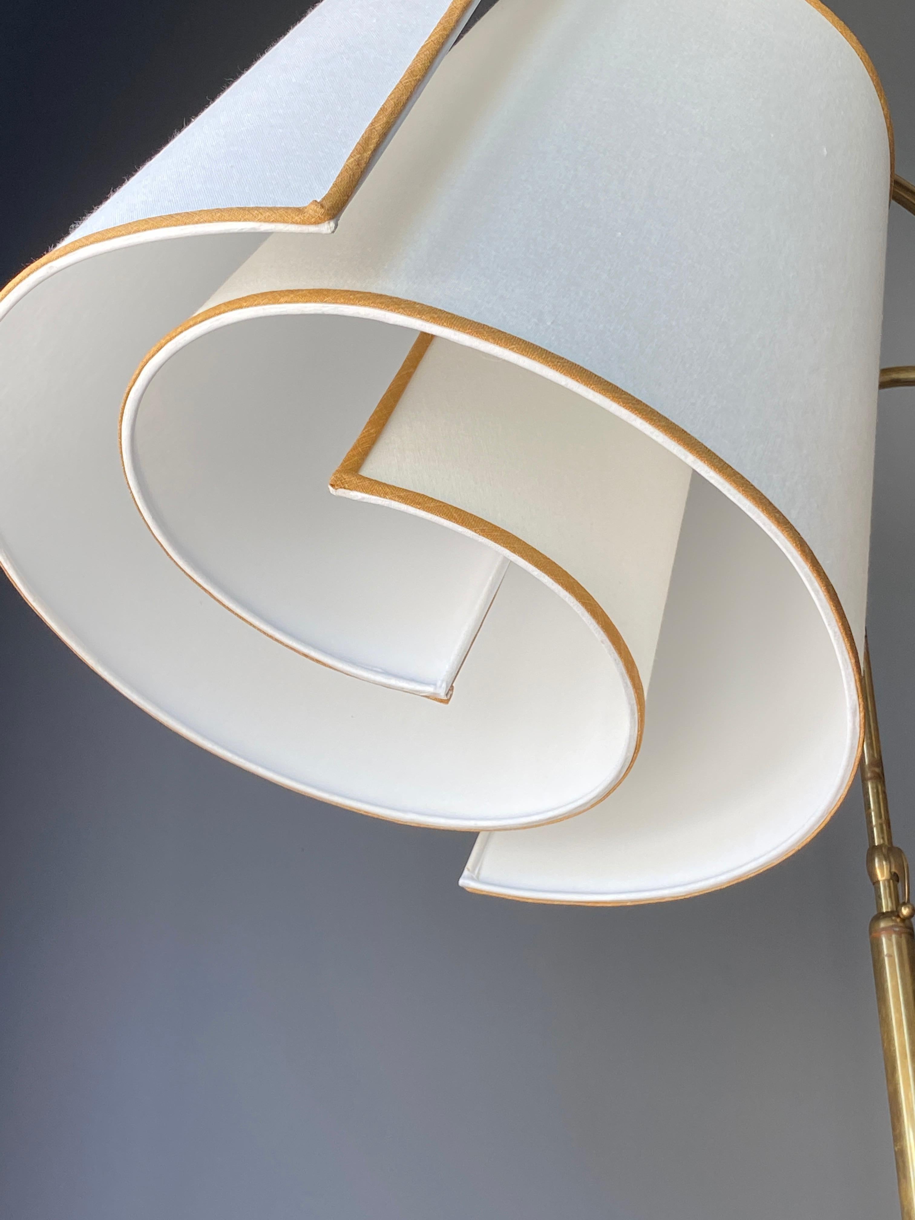 Italian Modernist Designer, Adjustable Floor Lamp, Brass, Marble, Fabric, 1970s In Good Condition In High Point, NC