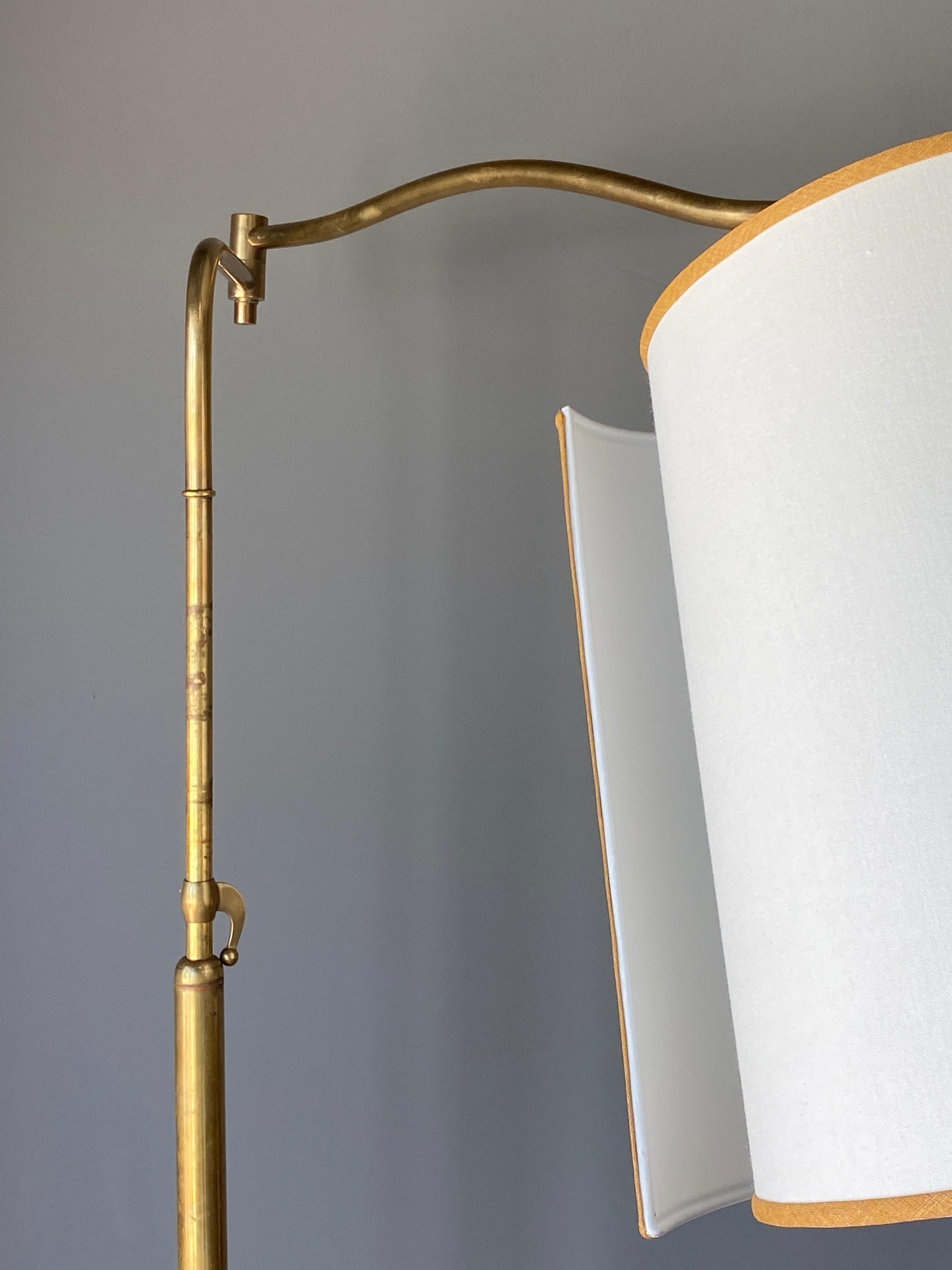 Late 20th Century Italian Modernist Designer, Adjustable Floor Lamp, Brass, Marble, Fabric, 1970s