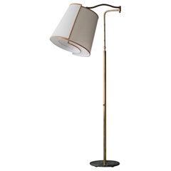 Italian Modernist Designer, Adjustable Floor Lamp, Brass, Marble, Fabric, 1970s