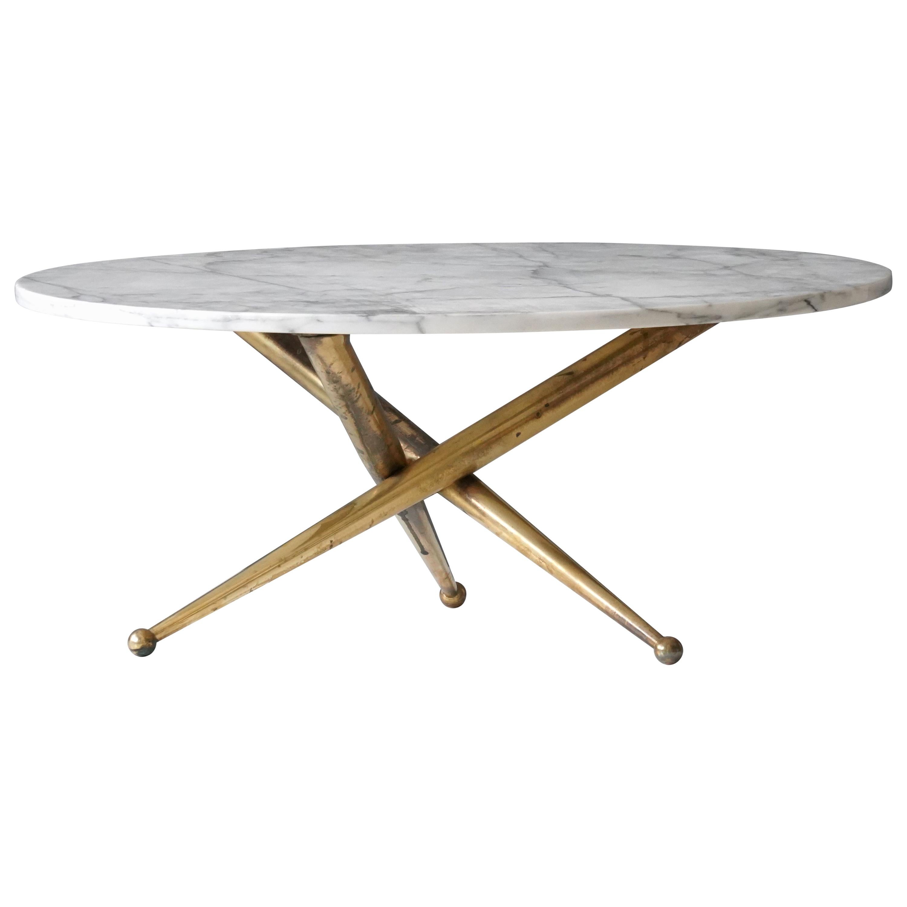 Italian Modernist Designer, Coffee / Cocktail Table, Marble, Brass, 1960s, Italy