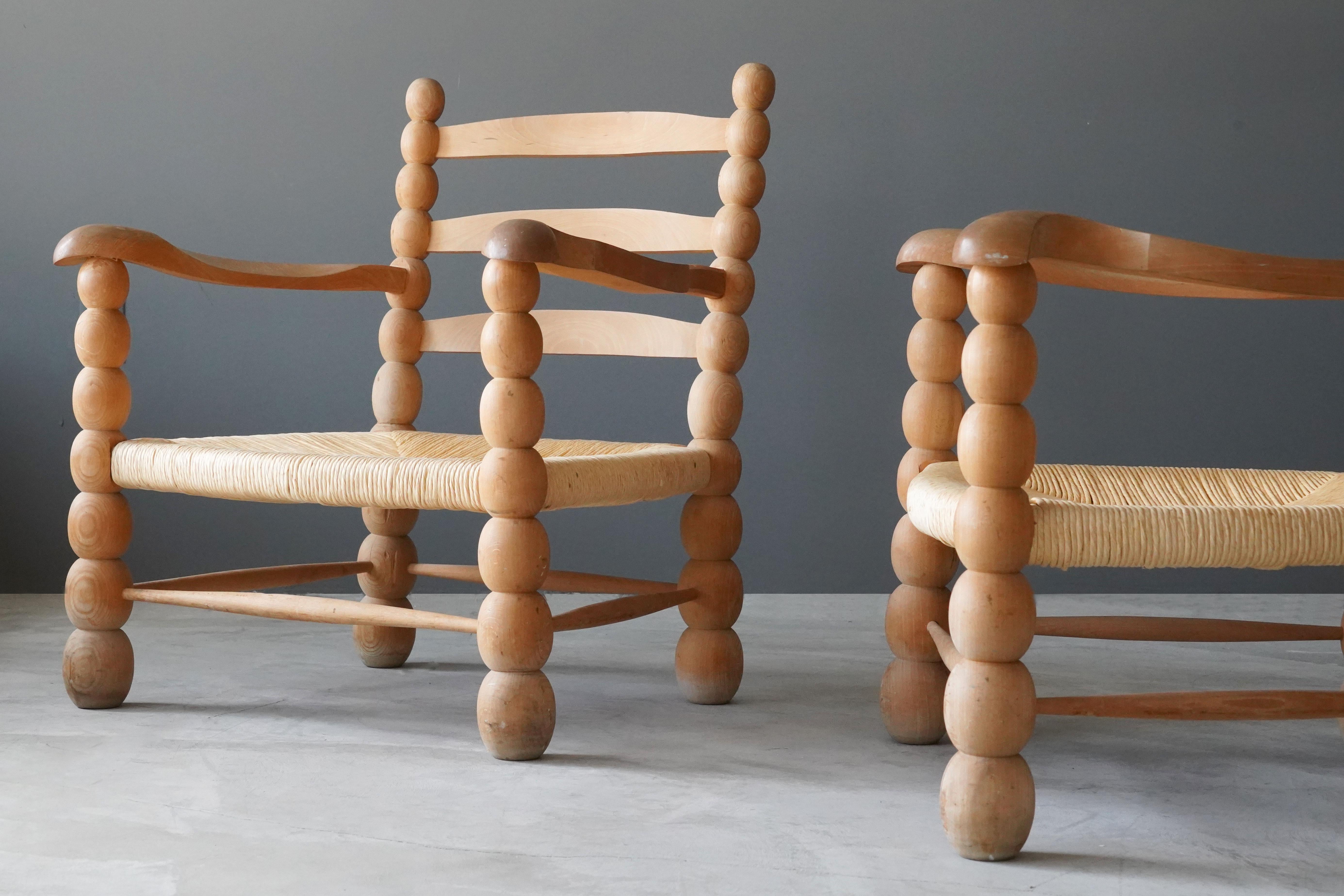 Italian Modernist Designer, Lounge Chairs, Beech, Rattan, Italy, 1960s In Good Condition In High Point, NC