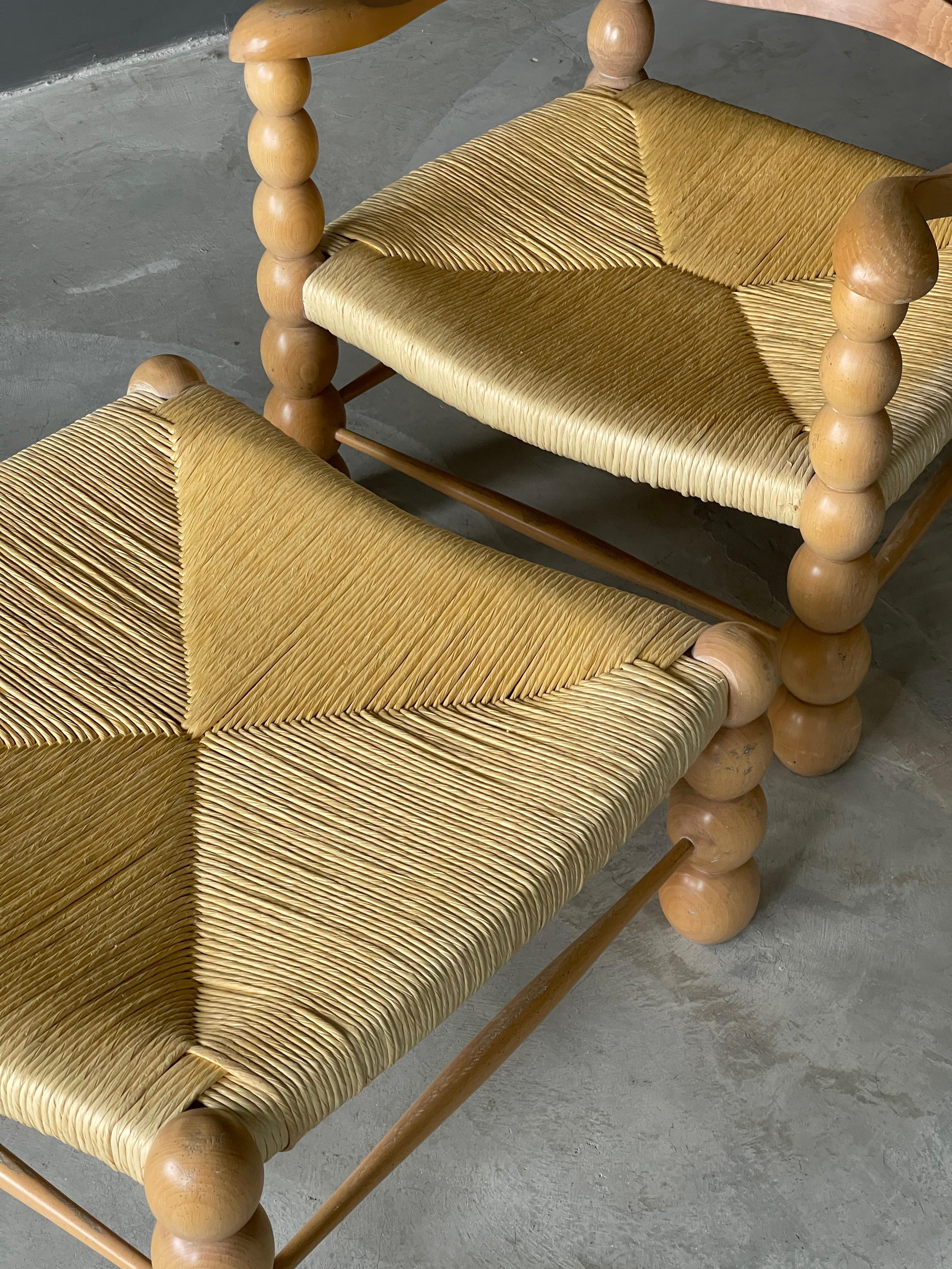 Mid-20th Century Italian Modernist Designer, Lounge Chairs ottoman, Beech, Rattan, Italy, 1960s