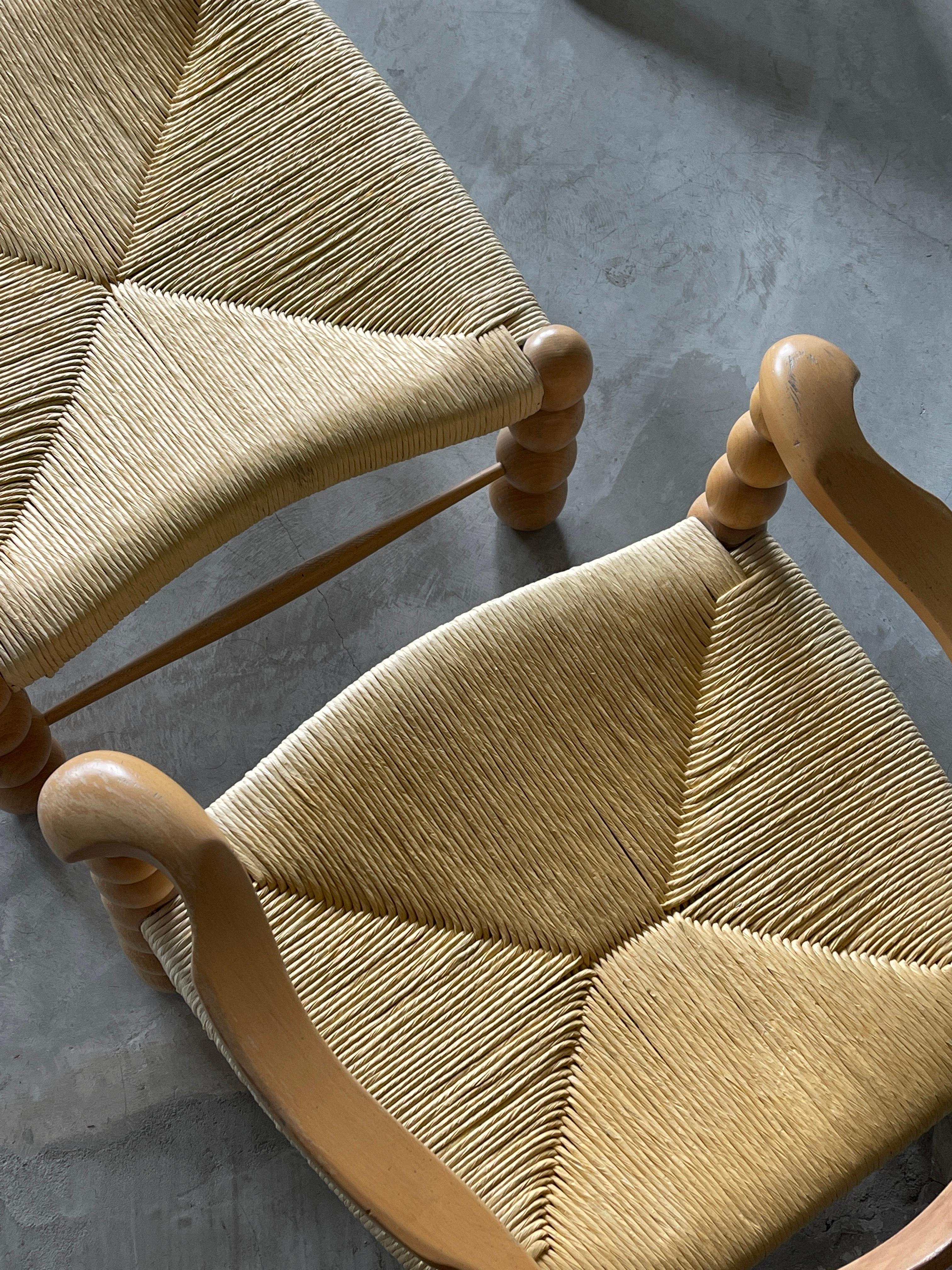 Italian Modernist Designer, Lounge Chairs ottoman, Beech, Rattan, Italy, 1960s 1