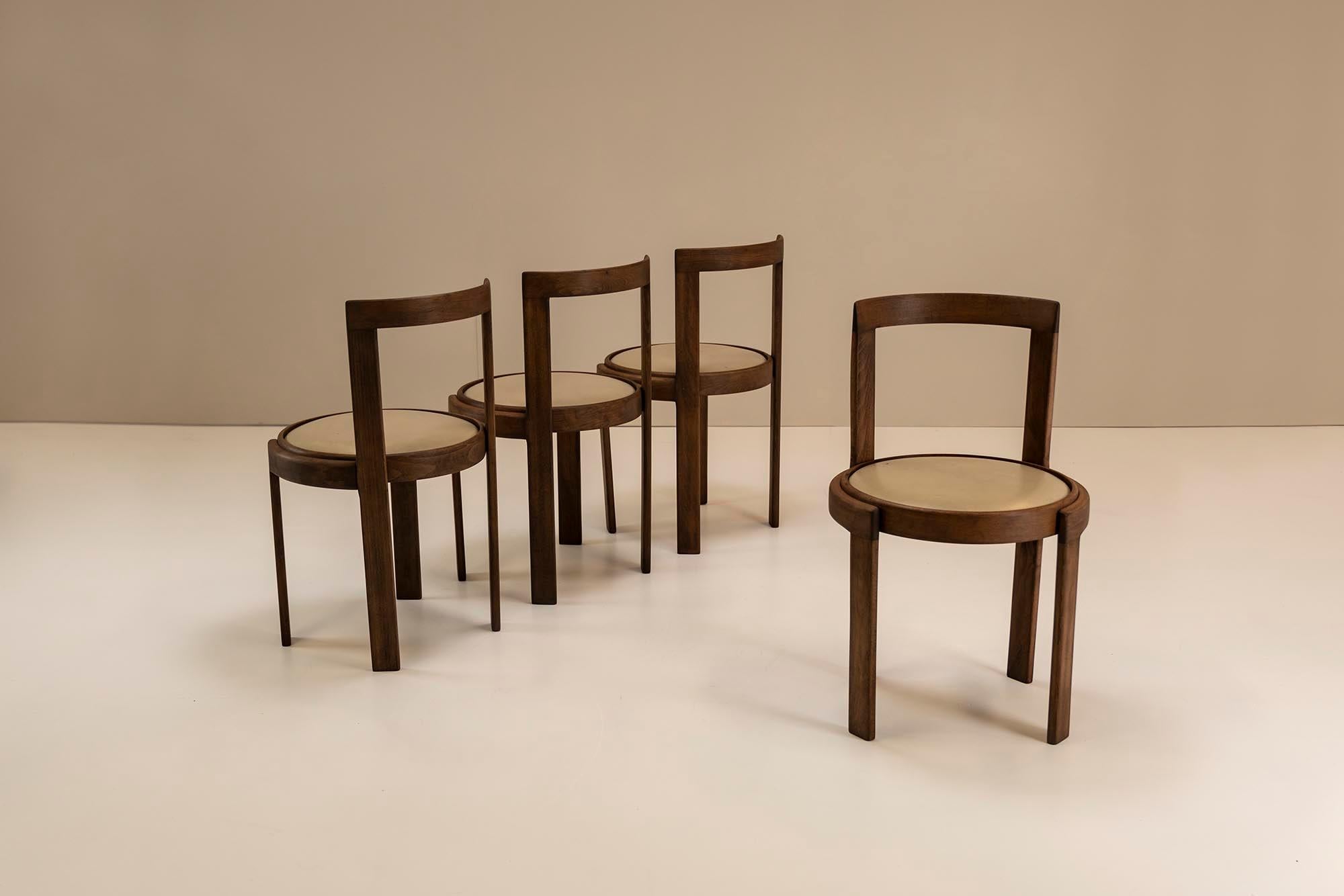 Mid-20th Century Italian Modernist Dining Chairs in Ash Wood and Faux Leather, 1960s For Sale