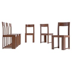 Italian Modernist Dining Chairs, Set of Six, Walnut Wood, 1970s Design