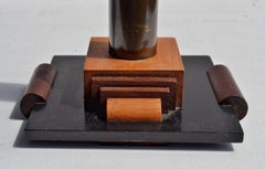 Italian Modernist Floor Ashtray, Brass and Wood, Art Deco Style, 1930