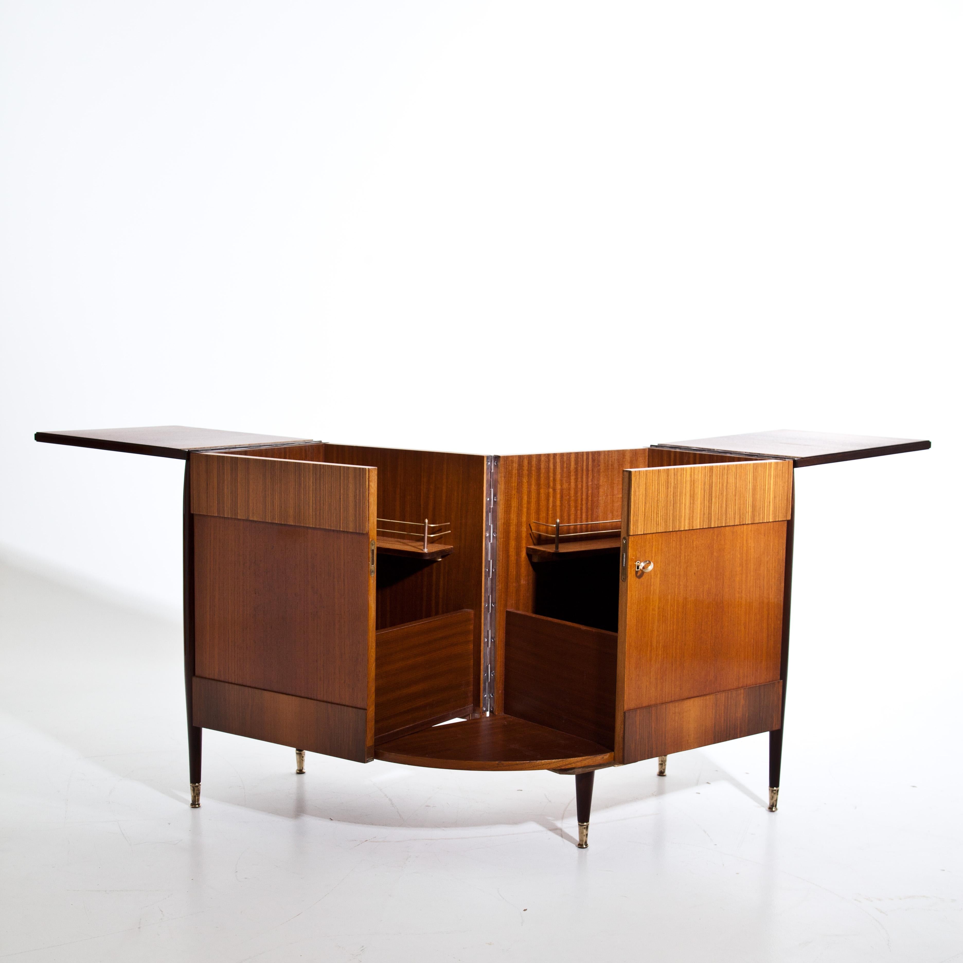 Polished Mid-Century Folding Bar Cabinet, Italy circa 1950s For Sale