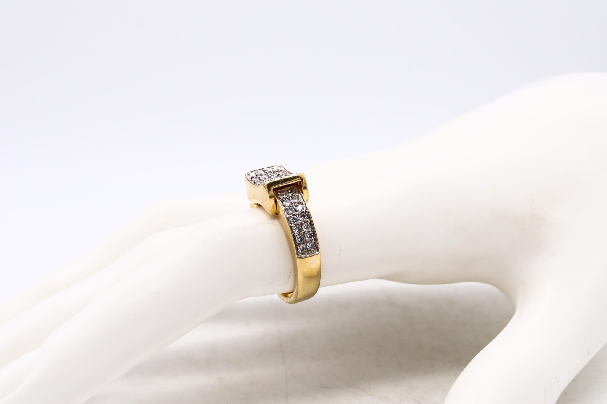 Brilliant Cut Italian Modernist Geometric Ring in 18Kt Yellow Gold with 1.04 Cts VS Diamonds For Sale