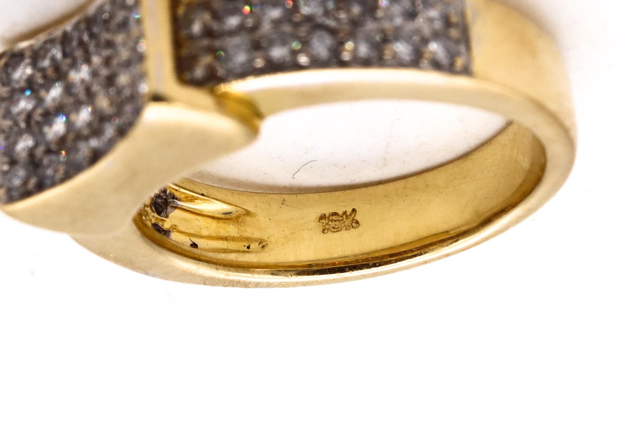 Women's Italian Modernist Geometric Ring in 18Kt Yellow Gold with 1.04 Cts VS Diamonds For Sale