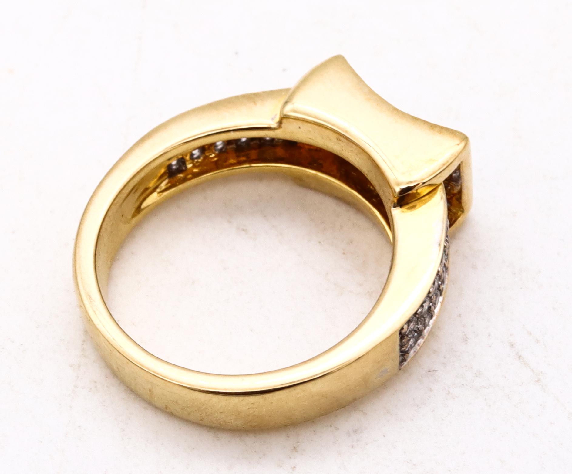 Italian Modernist Geometric Ring in 18Kt Yellow Gold with 1.04 Cts VS Diamonds For Sale 1