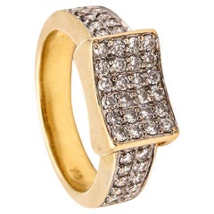 Italian Modernist Geometric Ring in 18Kt Yellow Gold with 1.04 Cts VS Diamonds