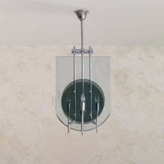 Italian Modernist Glass + Chrome Pendant Attributed to Pietro Chiesa, 1960s