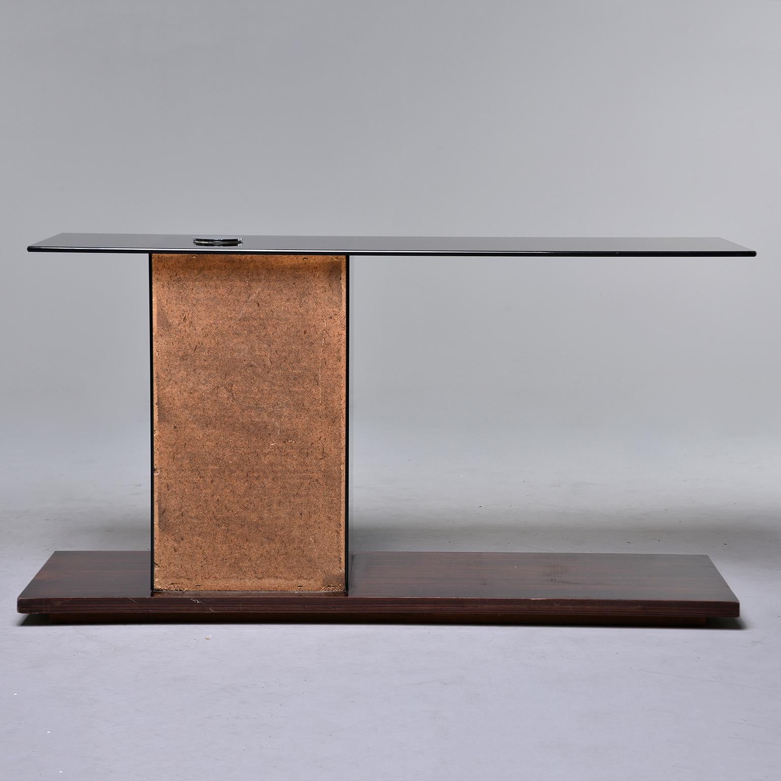 20th Century Italian Modernist Glass Top Console with Mirrored Support and Walnut Base