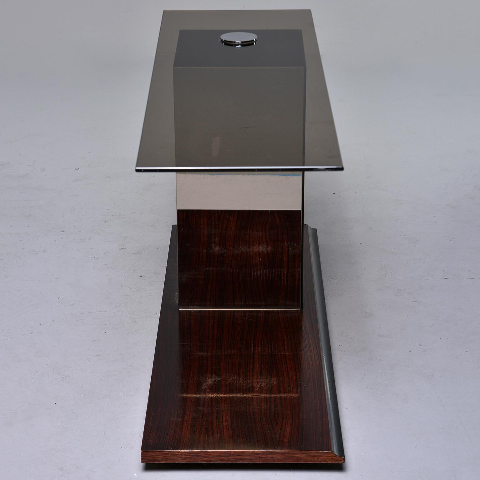 Italian Modernist Glass Top Console with Mirrored Support and Walnut Base 2