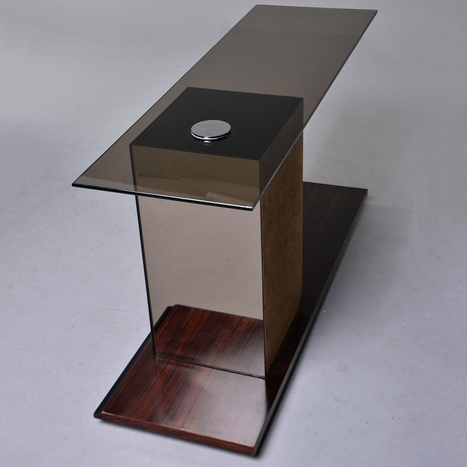 Italian Modernist Glass Top Console with Mirrored Support and Walnut Base 3