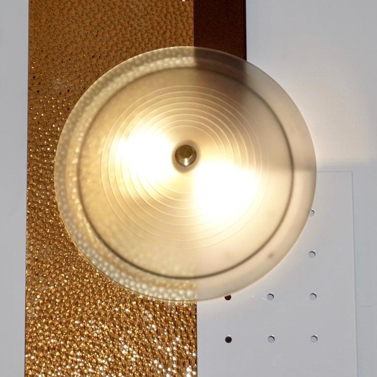 Italian Modernist Gold White & Brown Geometric Textured Metal & Glass Sconces For Sale 7