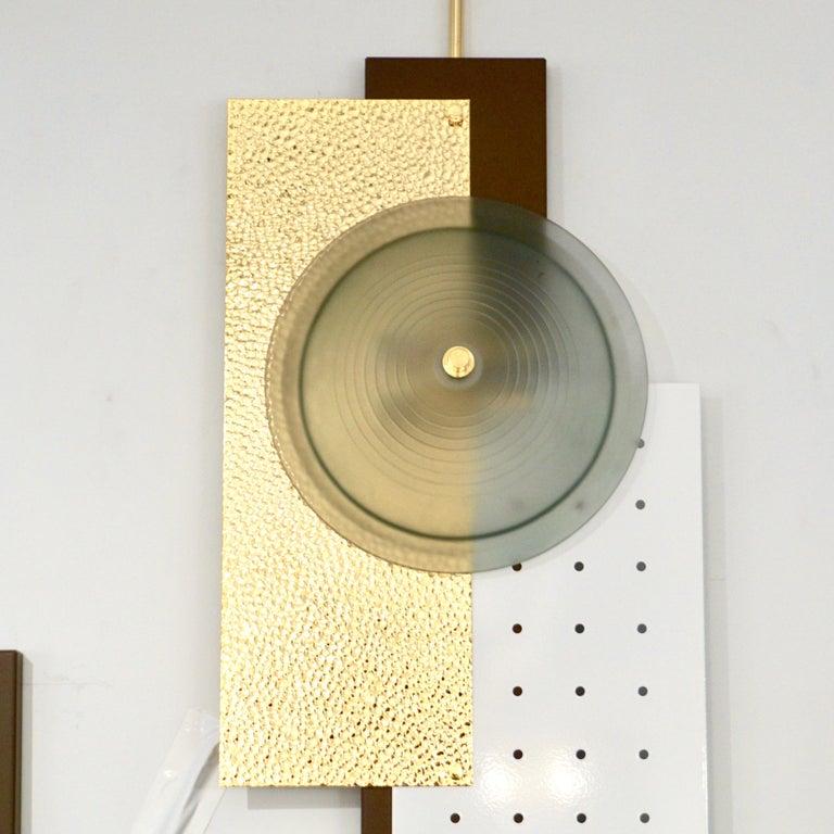 Italian Modernist Gold White & Brown Geometric Textured Metal & Glass Sconces For Sale 10