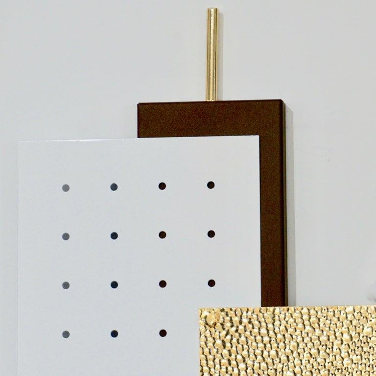 Contemporary Italian Modernist Gold White & Brown Geometric Textured Metal & Glass Sconces For Sale