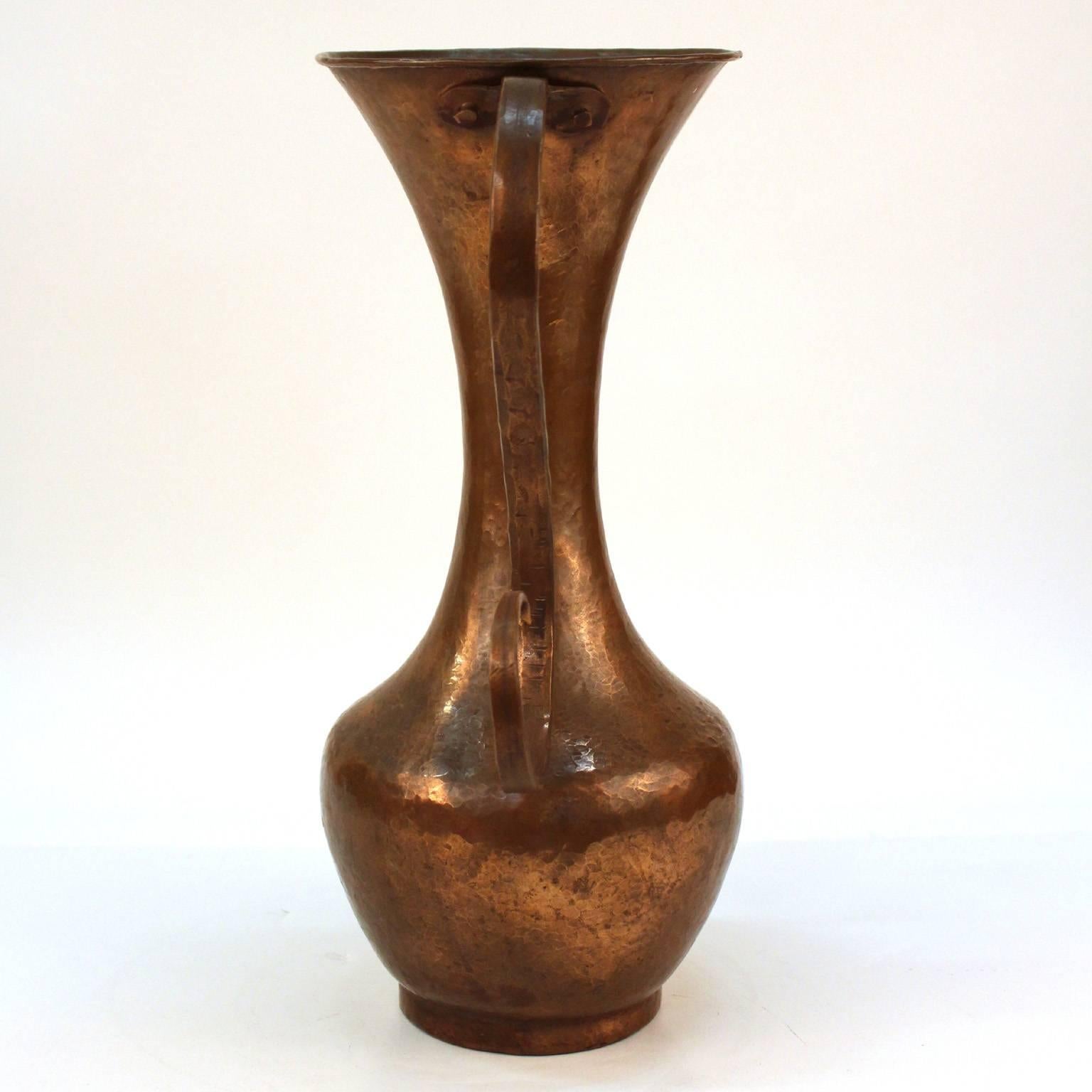 Early 20th Century Italian Modernist Hammered Copper Vase