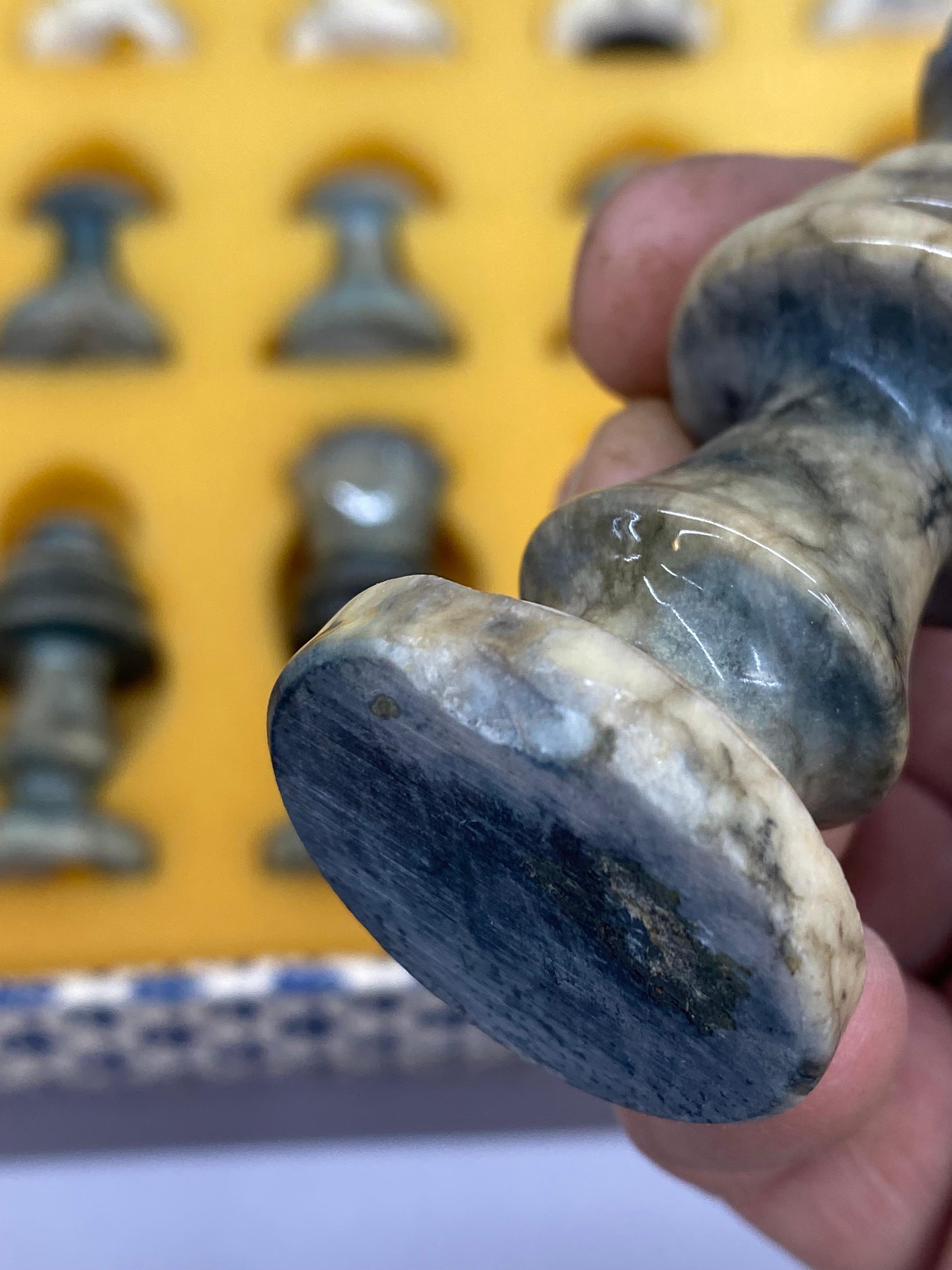 Italian Modernist Hand Carved Marble Chessmen For Sale 5