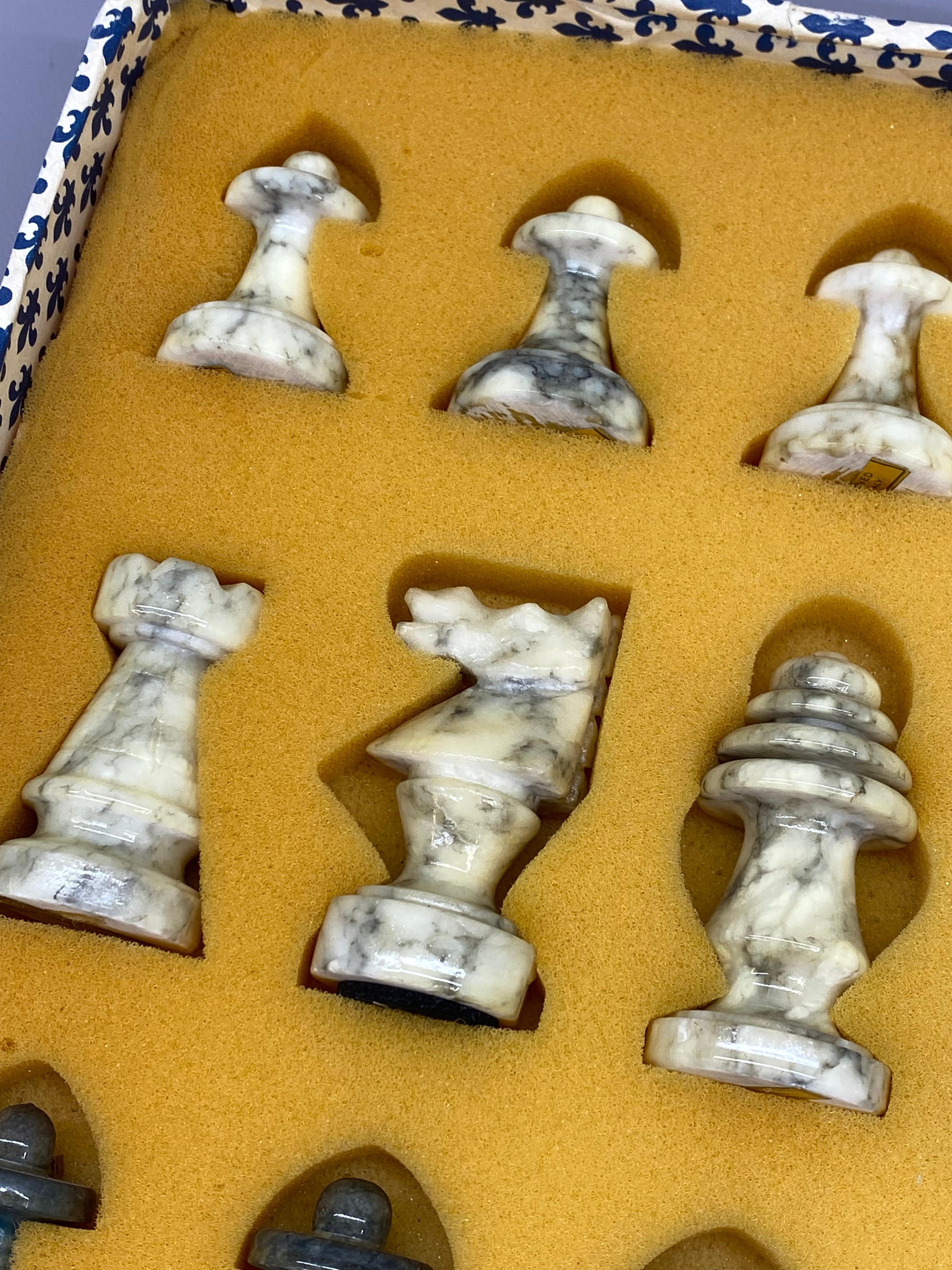 Mid-Century Modern Italian Modernist Hand Carved Marble Chessmen For Sale