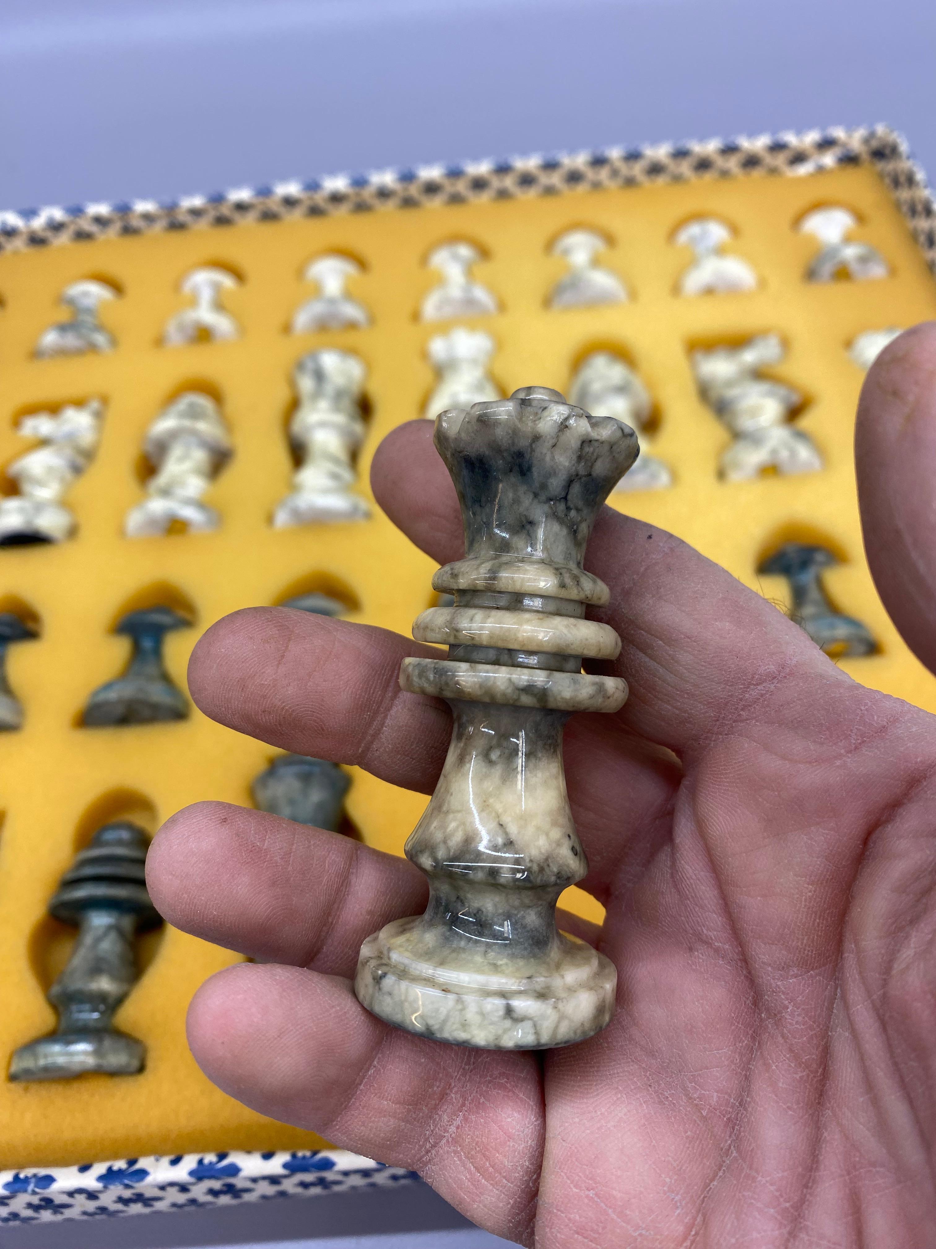 Hand-Carved Italian Modernist Hand Carved Marble Chessmen For Sale