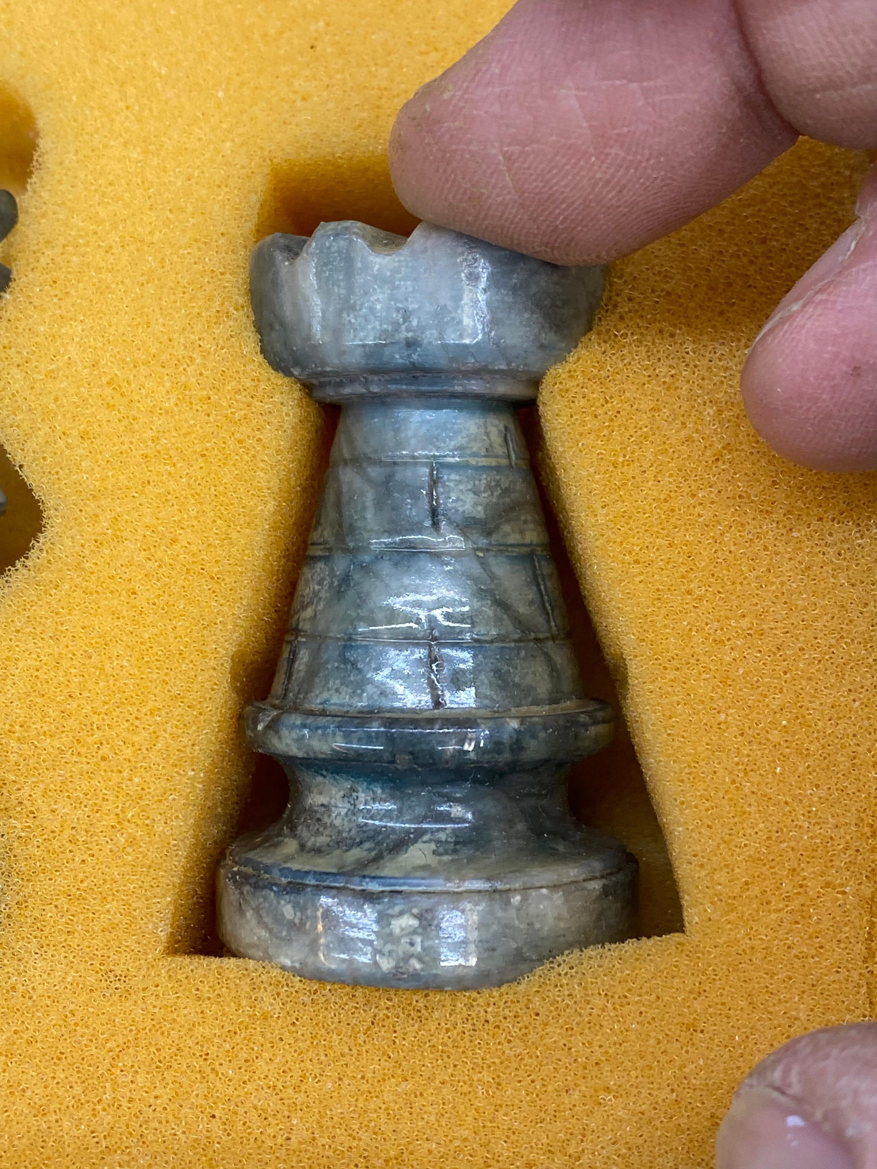 Italian Modernist Hand Carved Marble Chessmen In Good Condition For Sale In Garnerville, NY