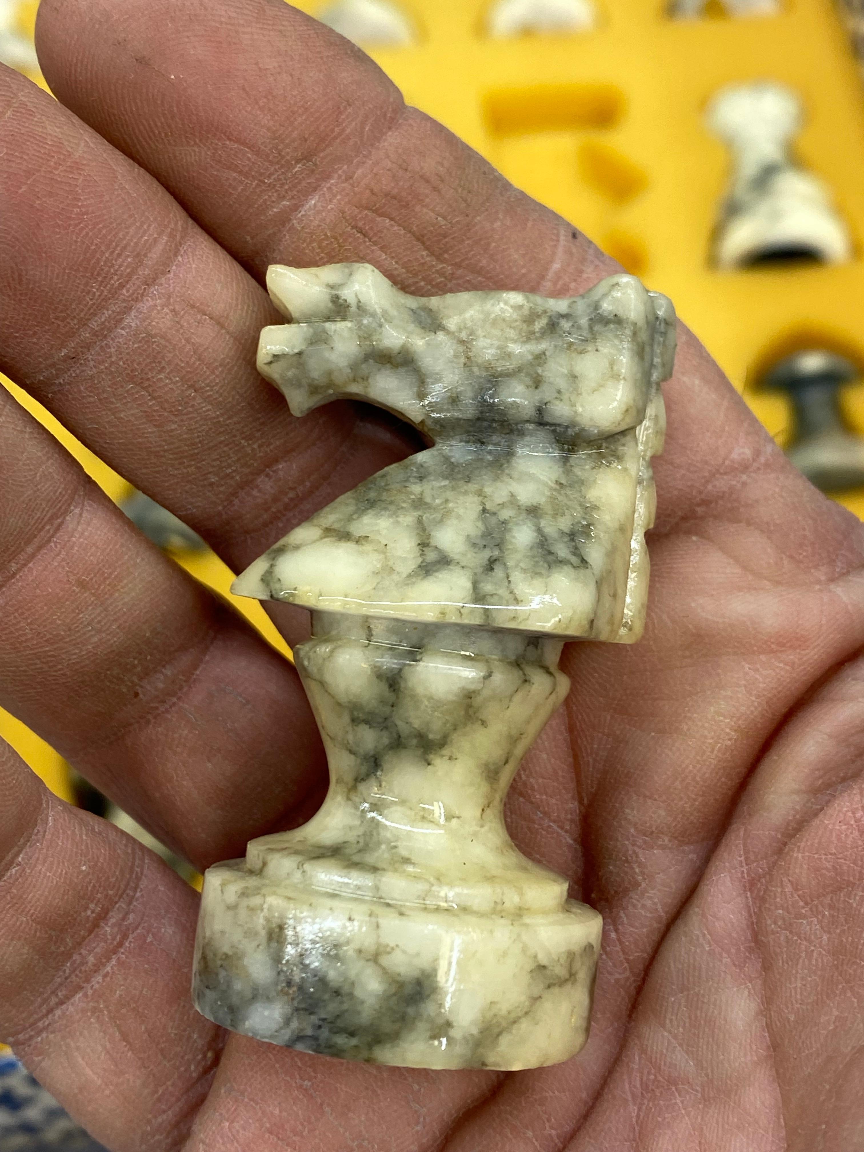 Late 20th Century Italian Modernist Hand Carved Marble Chessmen For Sale