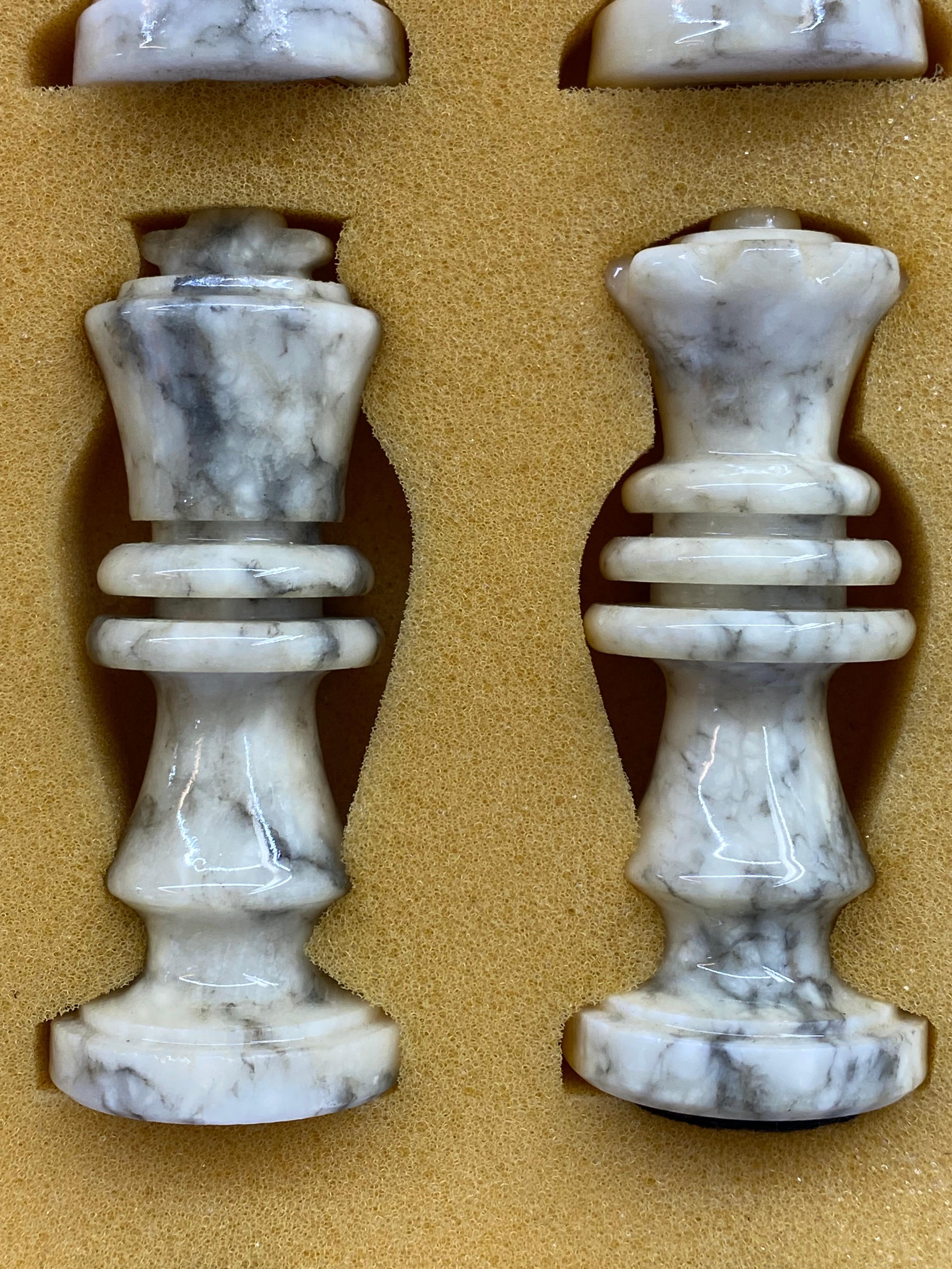 Italian Modernist Hand Carved Marble Chessmen For Sale 1