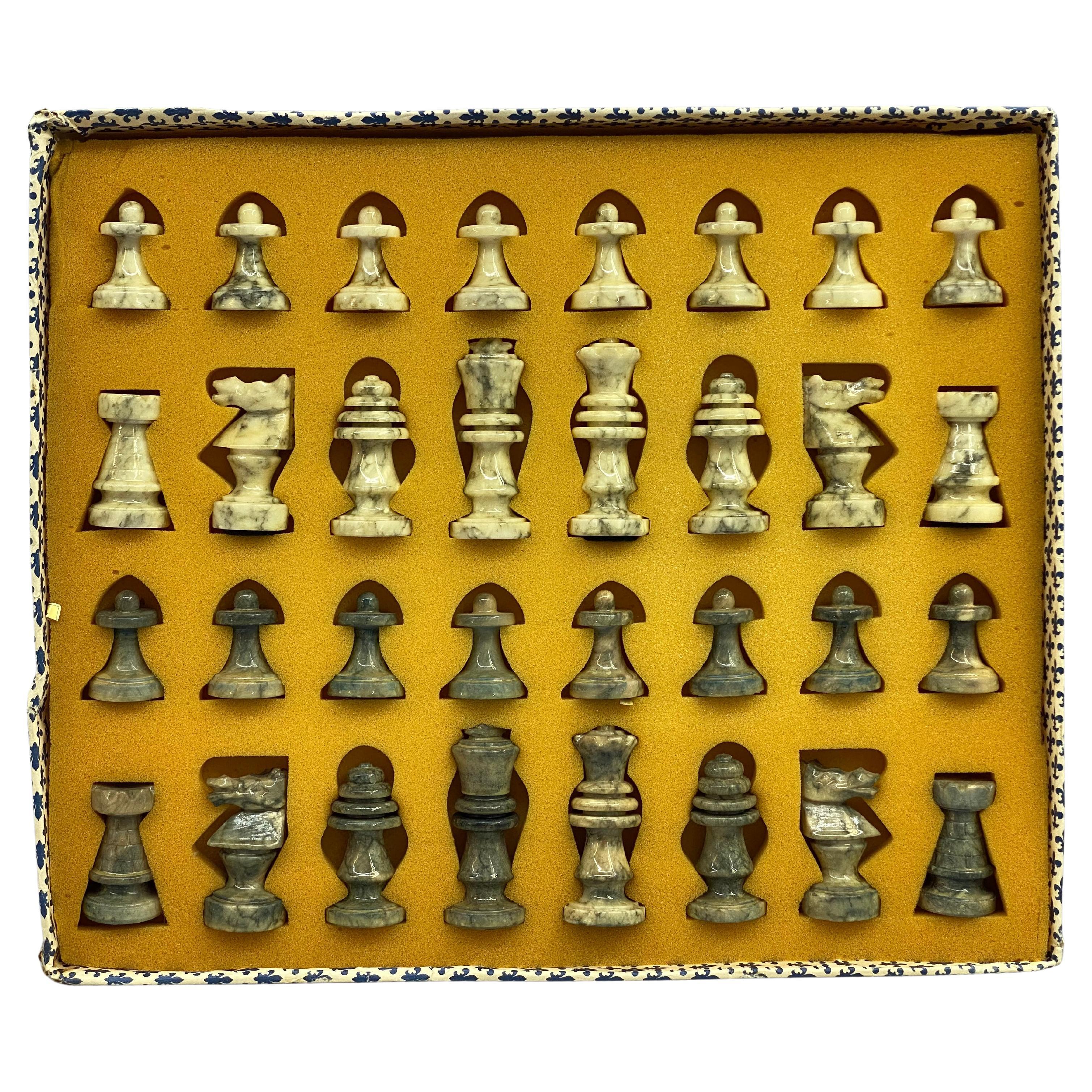 Italian Modernist Hand Carved Marble Chessmen