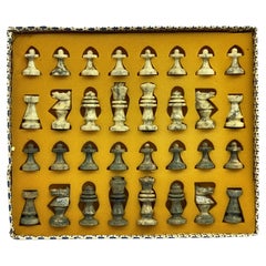 Vintage Italian Modernist Hand Carved Marble Chessmen