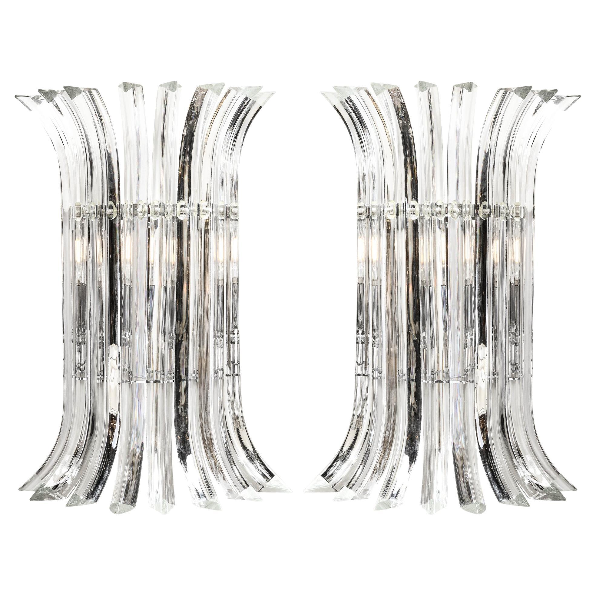 Italian Modernist Handblown Murano Translucent Glass Camer Sconces