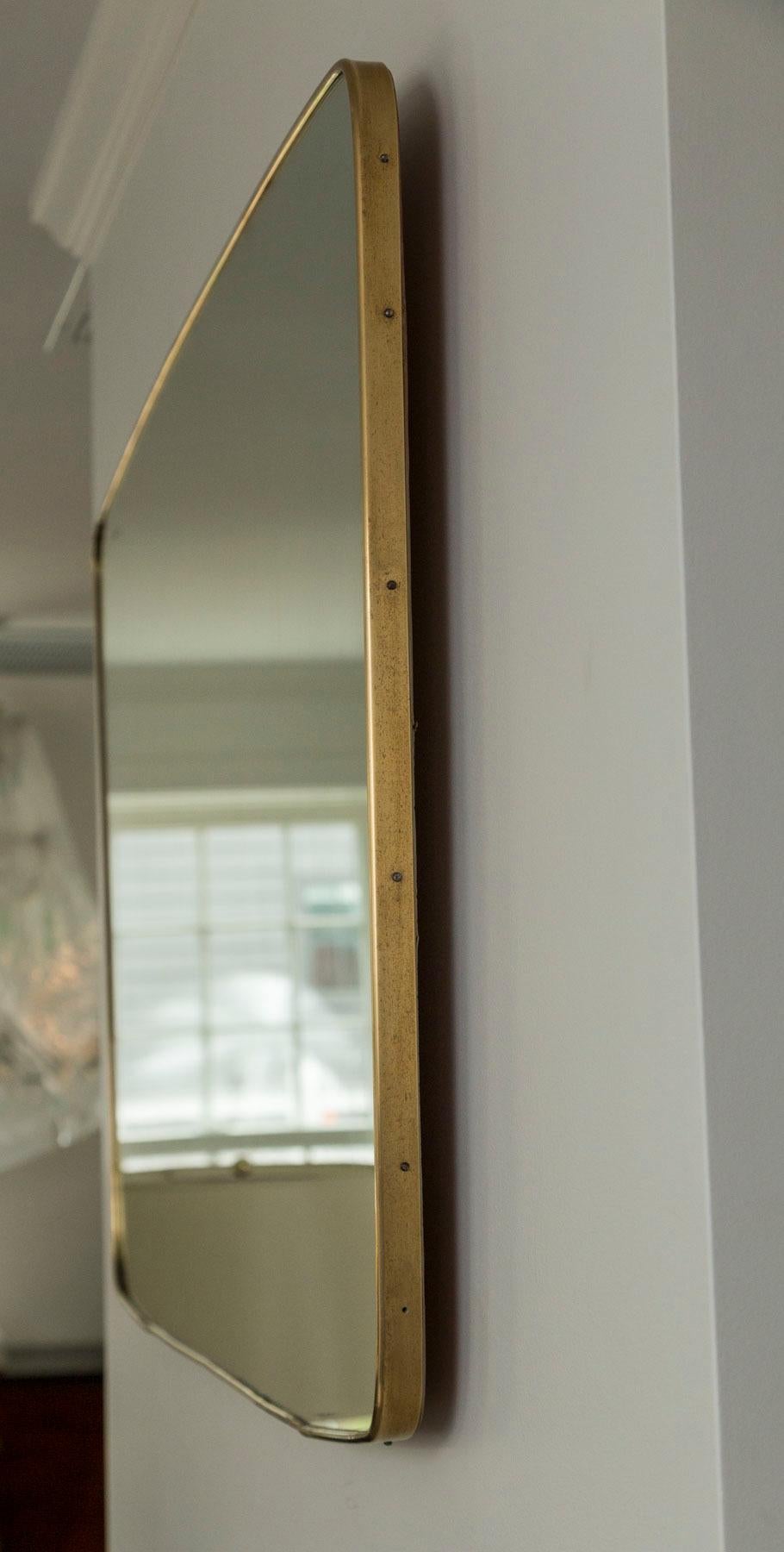 20th Century Italian Modernist Horizontal Bowed Brass Mirror For Sale