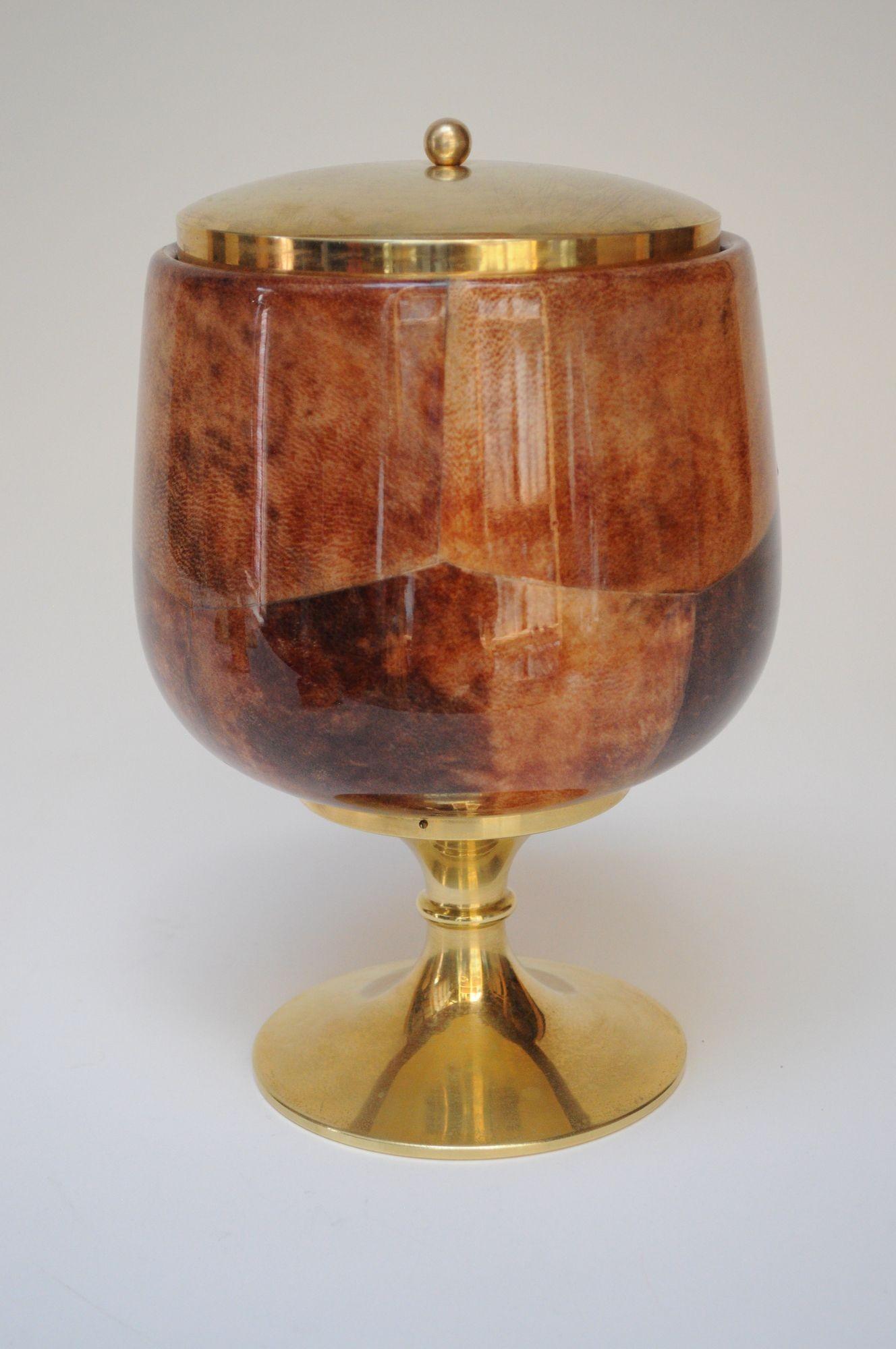 Cubitera modernista italiana de latón y piel de cabra teñida de Aldo Tura en venta 6