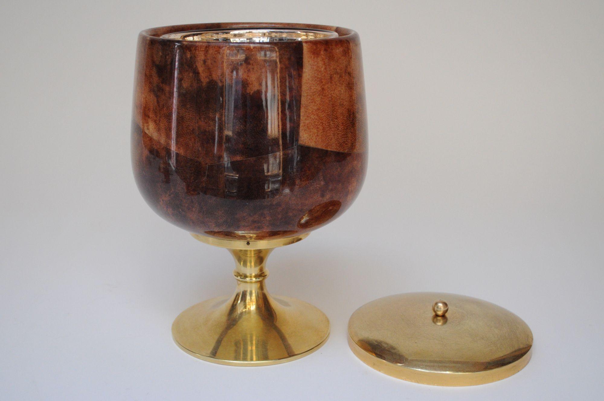 Cubitera modernista italiana de latón y piel de cabra teñida de Aldo Tura Moderno de mediados de siglo en venta