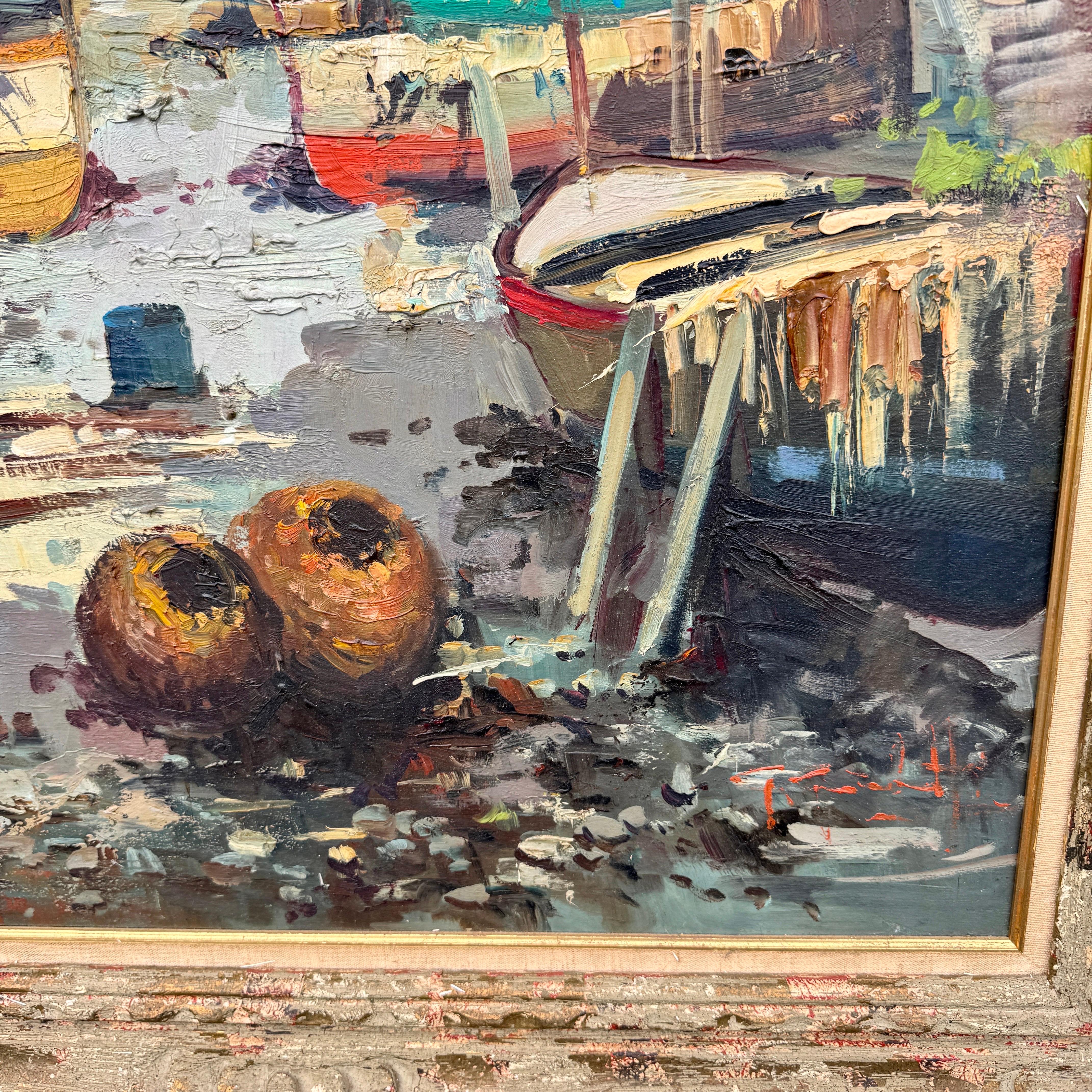 Italian Modernist Impressionist Oil Painting Seascape Village  For Sale 3