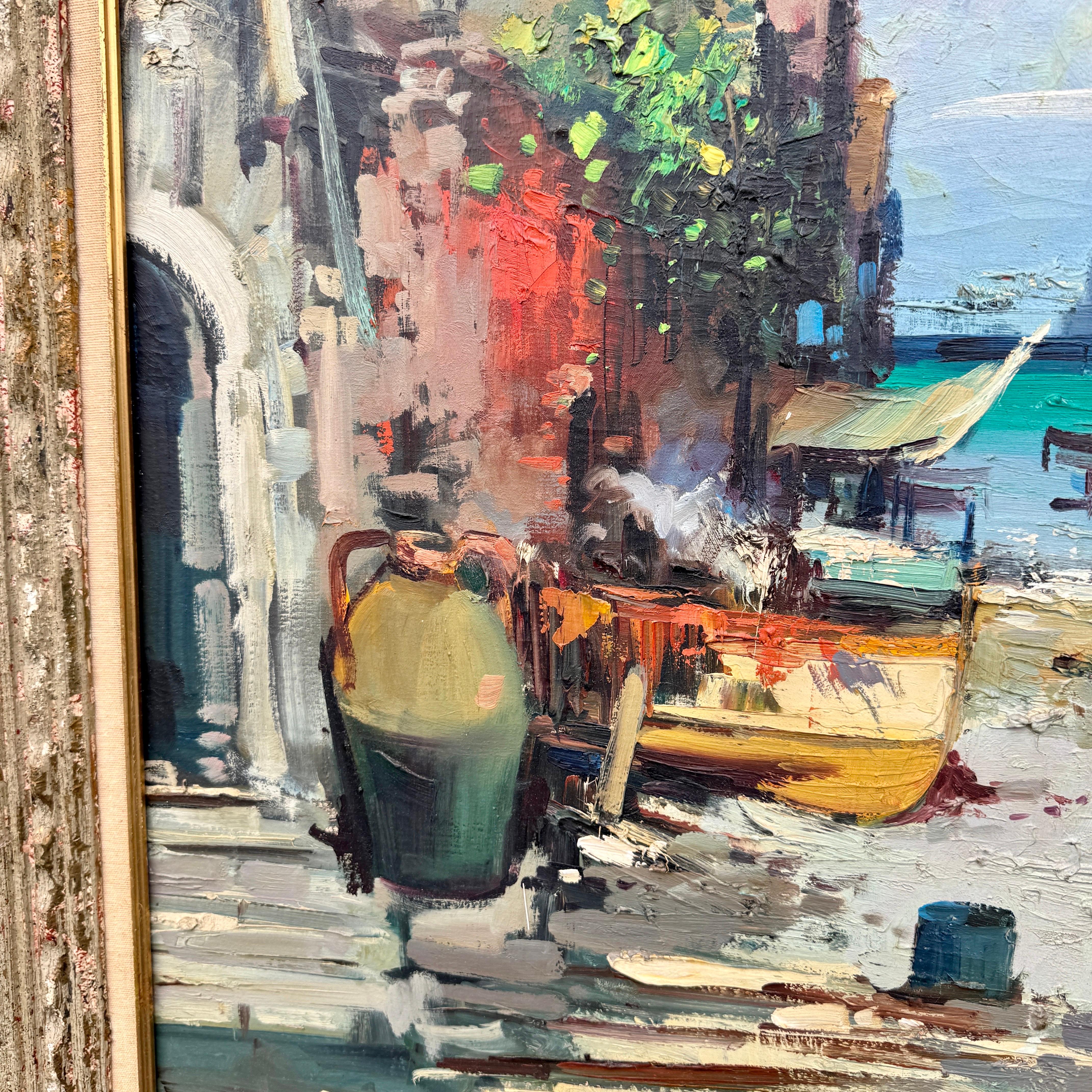 Peinture à l'huile impressionniste moderniste italienne Paysage marin Village  en vente 5