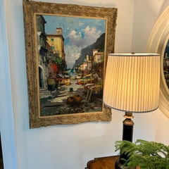 Italian Modernist Impressionist Oil Painting Seascape Village
