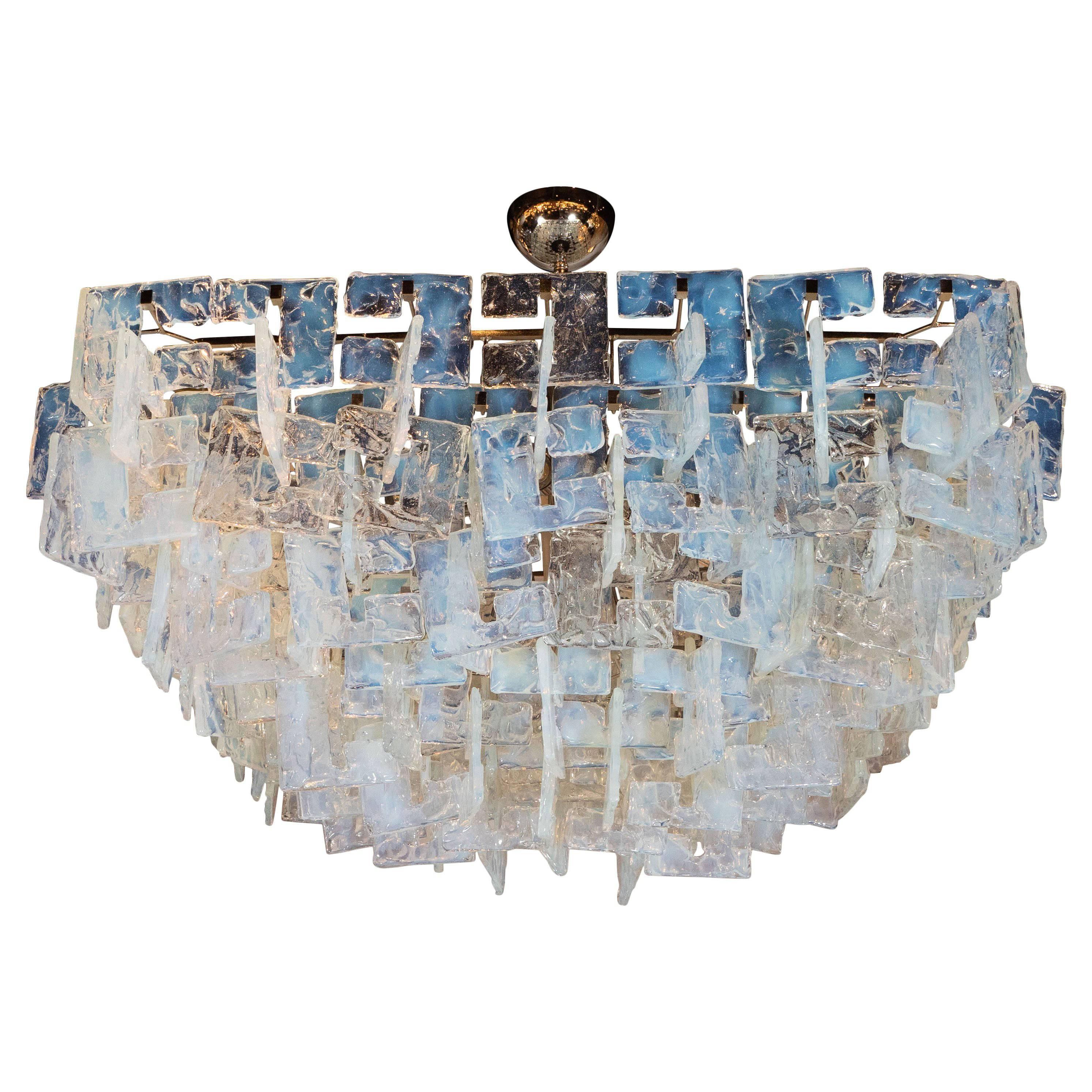Italian Modernist Interlocking Chandelier in Handblown Iridescent Murano Glass
