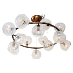 Italian Modernist Iridescent Clear Blown Glass Chandelier
