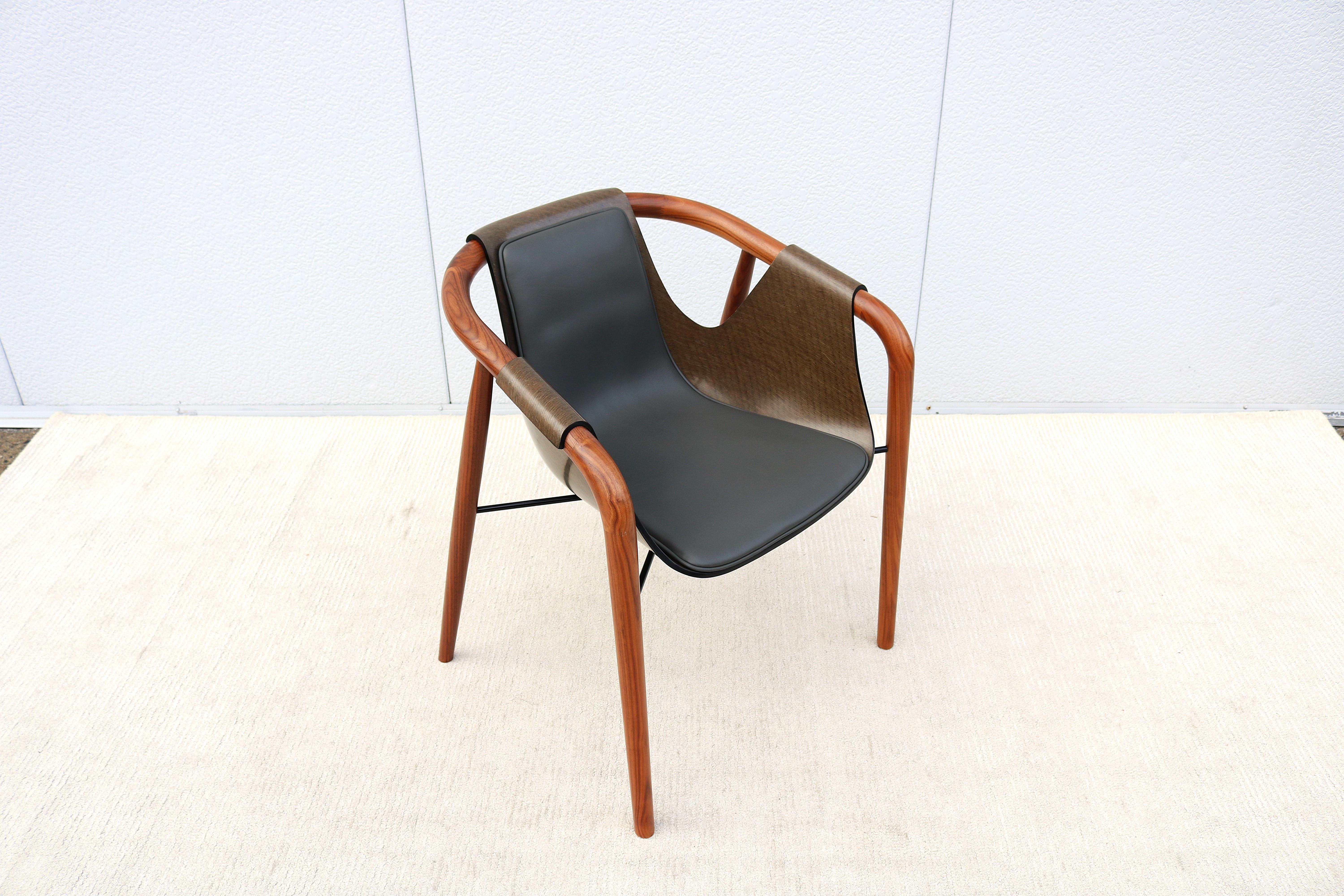Carved Italian Modernist Jean Philippe Nuel for Saintluc & Amura Hamac Leather Armchair For Sale
