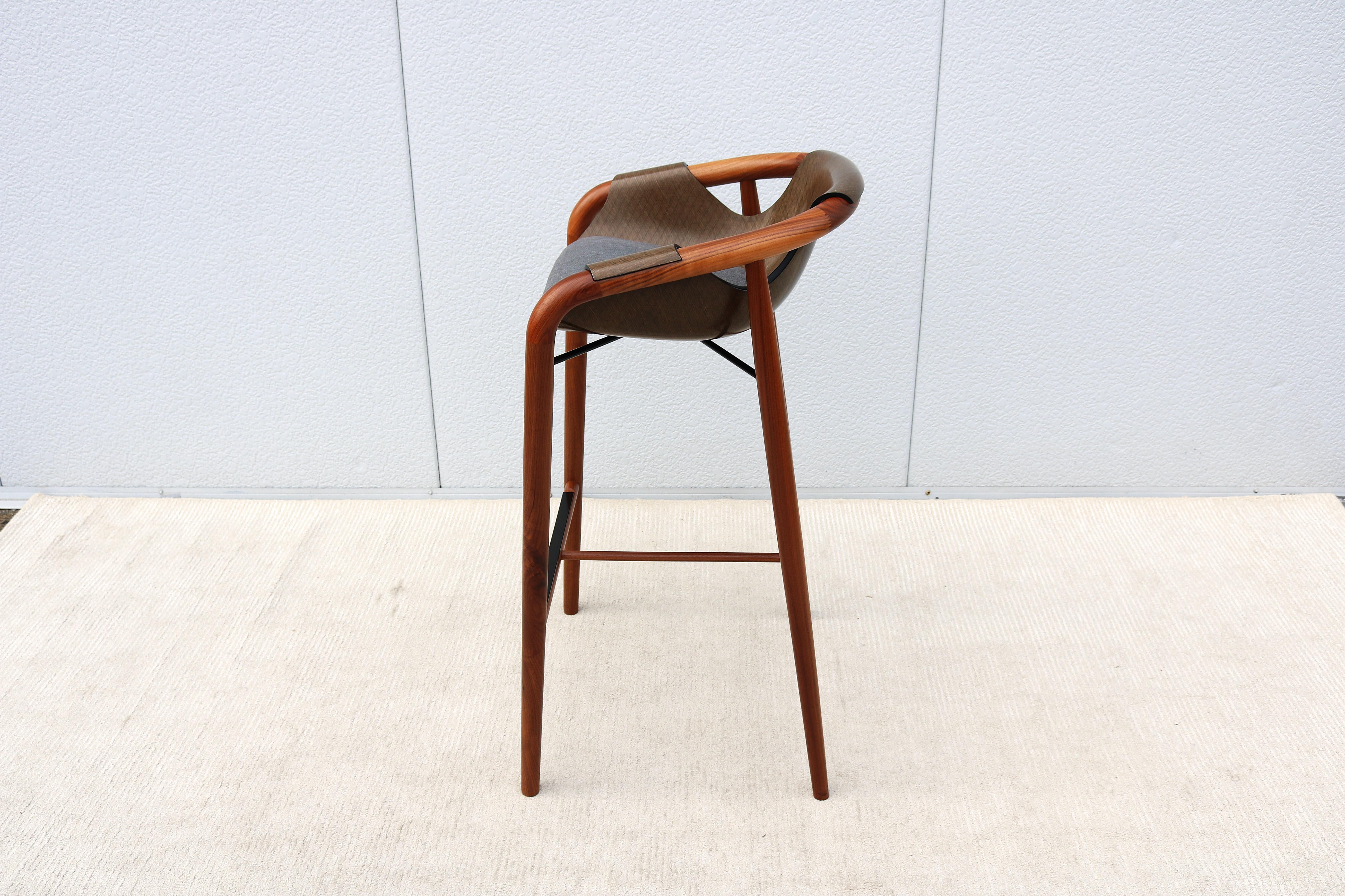 Italian Modernist Jean Philippe Nuel for Saintluc & Amura Hamac Walnut Barstool For Sale 5