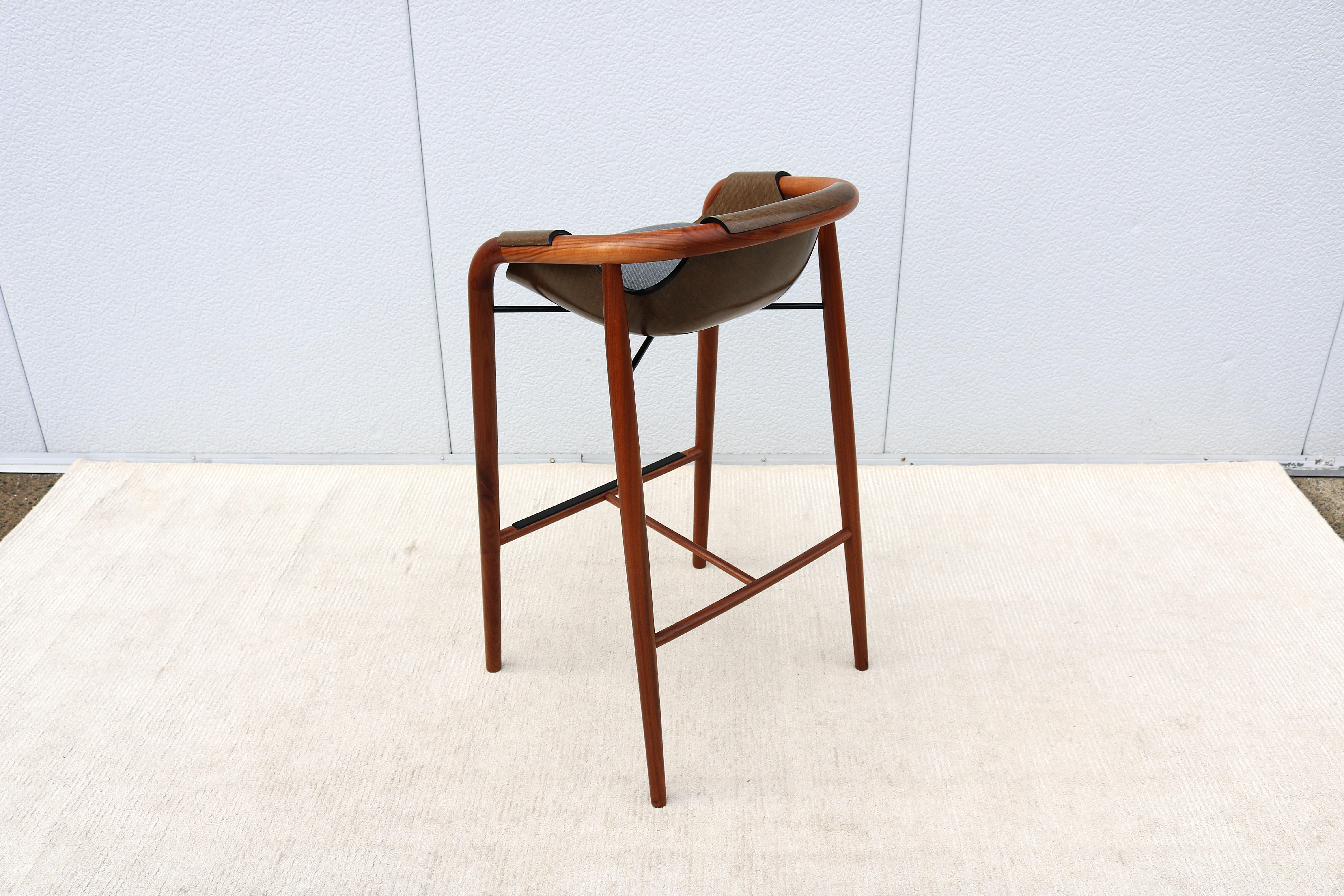 Italian Modernist Jean Philippe Nuel for Saintluc & Amura Hamac Walnut Barstool For Sale 6