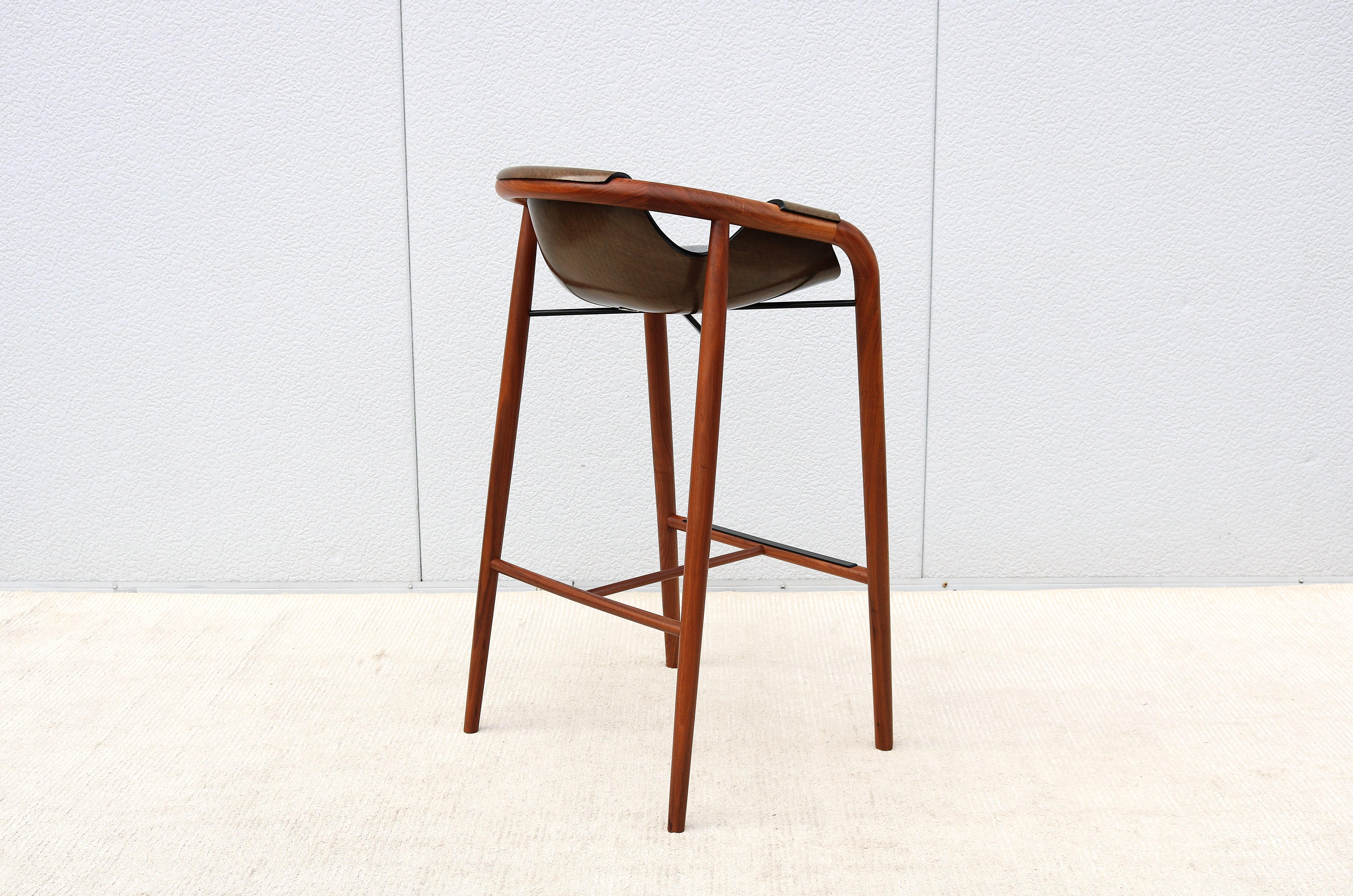 Italian Modernist Jean Philippe Nuel for Saintluc & Amura Hamac Walnut Barstool For Sale 8