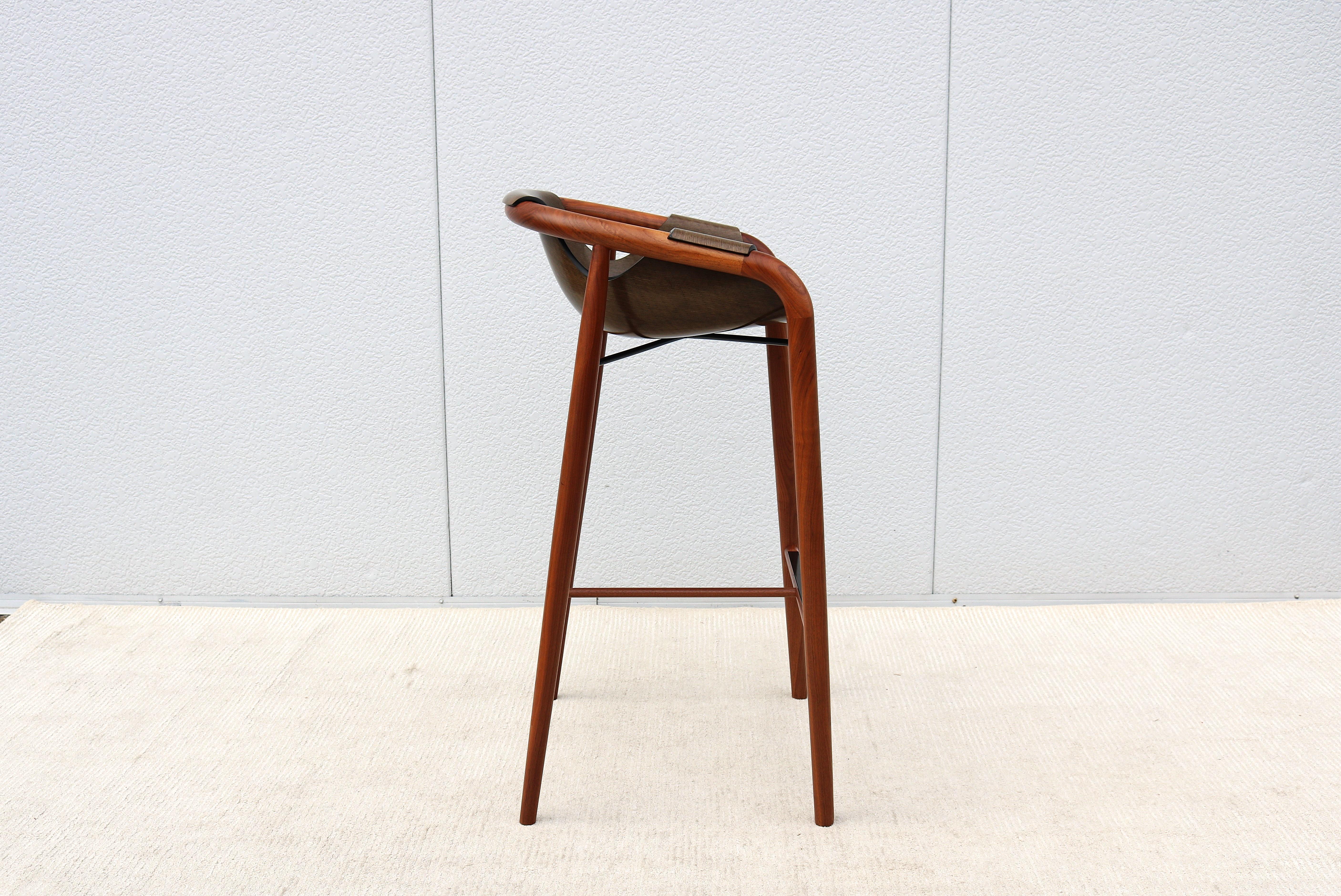 Italian Modernist Jean Philippe Nuel for Saintluc & Amura Hamac Walnut Barstool For Sale 10